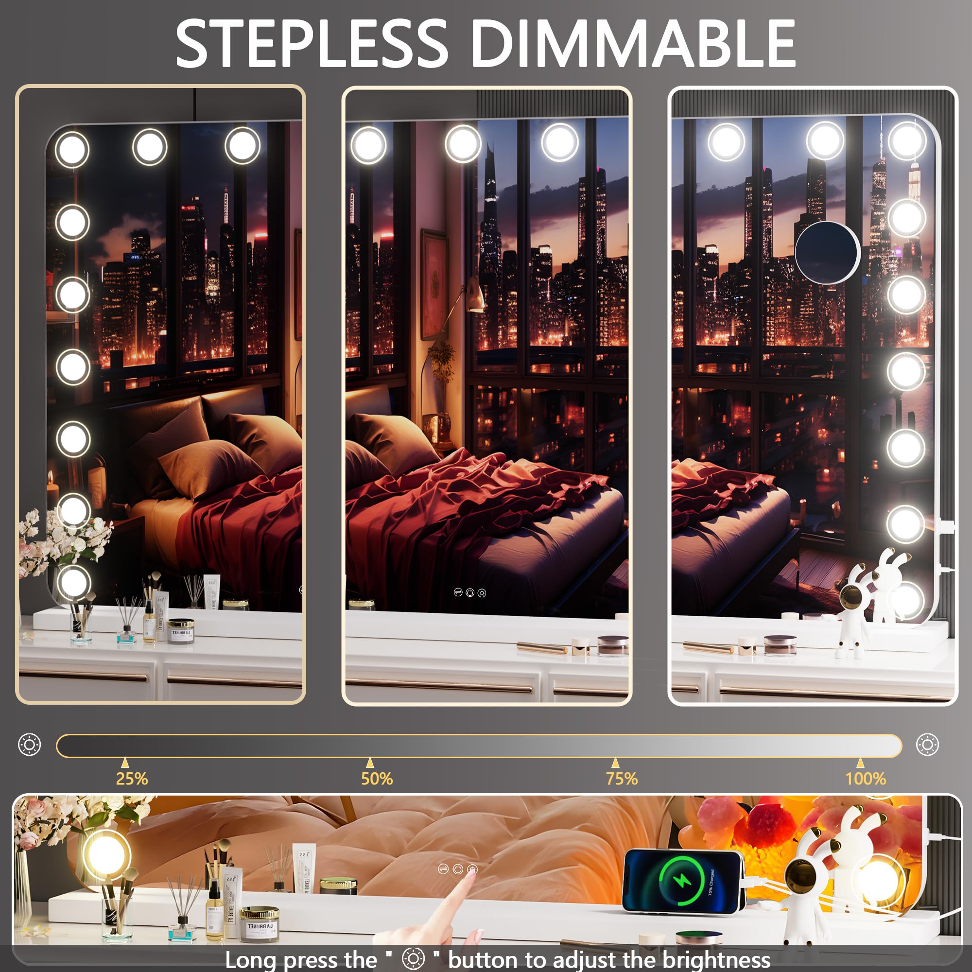 Hasipu Vanity Mirror With Lights, 40'' X 32'' Makeup Mirror, Light Up Mirror With 19 Dimmable Led Lights And 10X Magnification,