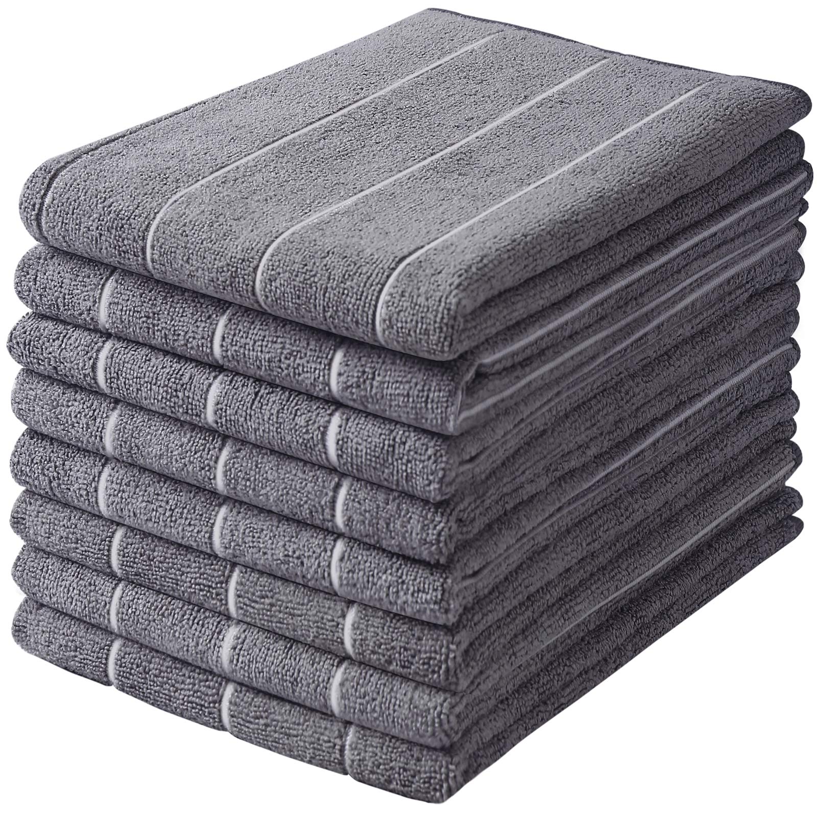 Hyer Kitchen Microfiber Kitchen Towels - Super Absorbent, Soft And Thick Dish Towels, 8 Pack (Stripe Designed Grey Colors), 26 X