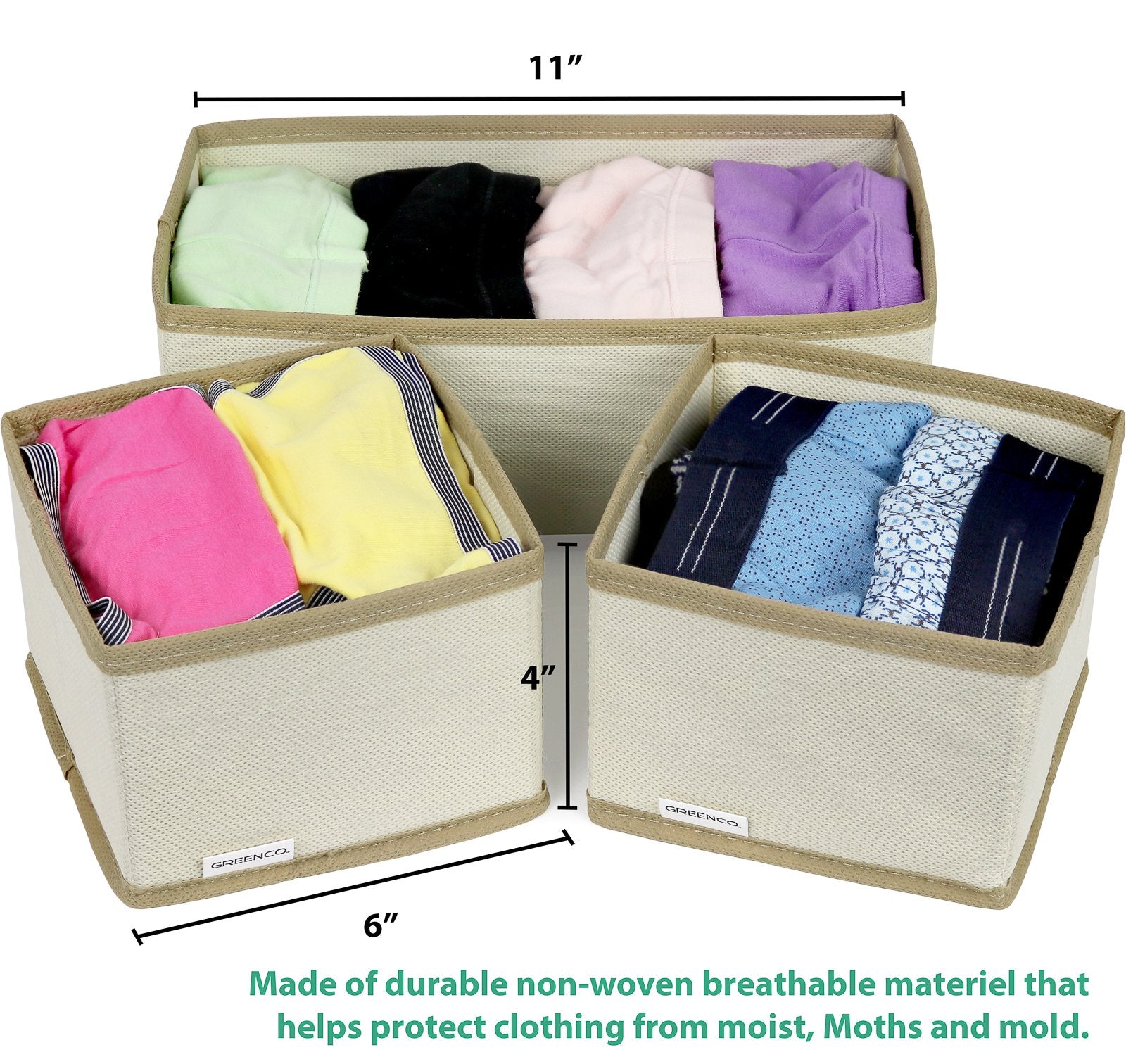 Greenco Non-Woven Foldable 3 Piece Drawer And Closet Storage Cube Set- (Beige)