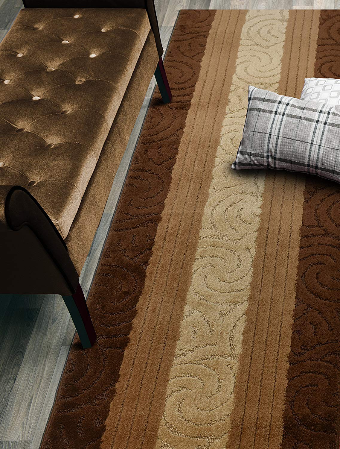 ORFA HOME Custom Size Hallway Runner Rug, Slip Resistant, 26 Inch Wide X Your Choice of Length, Scroll Brown, 26 Inch X 35 feet
