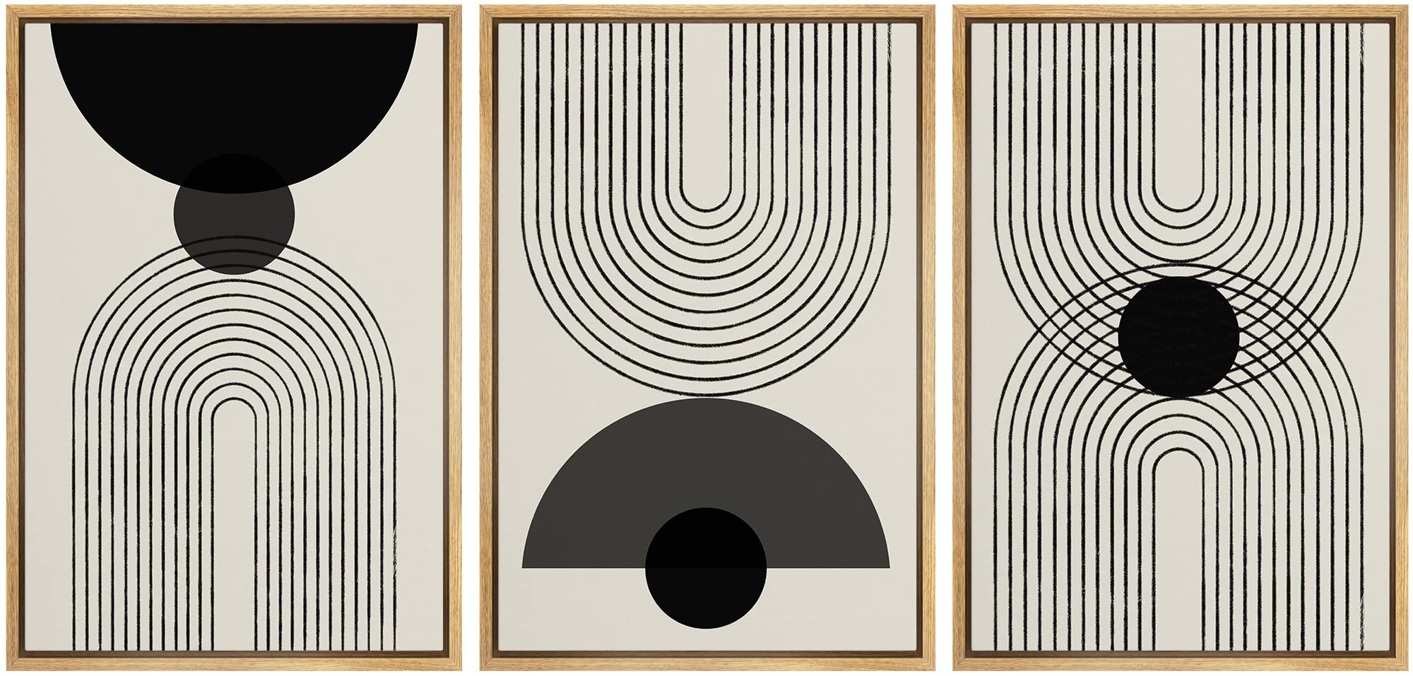 Signleader Framed Canvas Print Wall Art Black Semi-Circle An Line Parabola Abstract Shapes Illustrations Modern Art Minimalist E