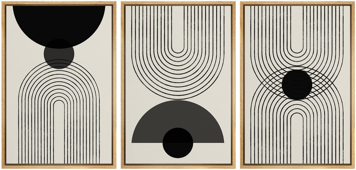 Signleader Framed Canvas Print Wall Art Black Semi-Circle An Line Parabola Abstract Shapes Illustrations Modern Art Minimalist E