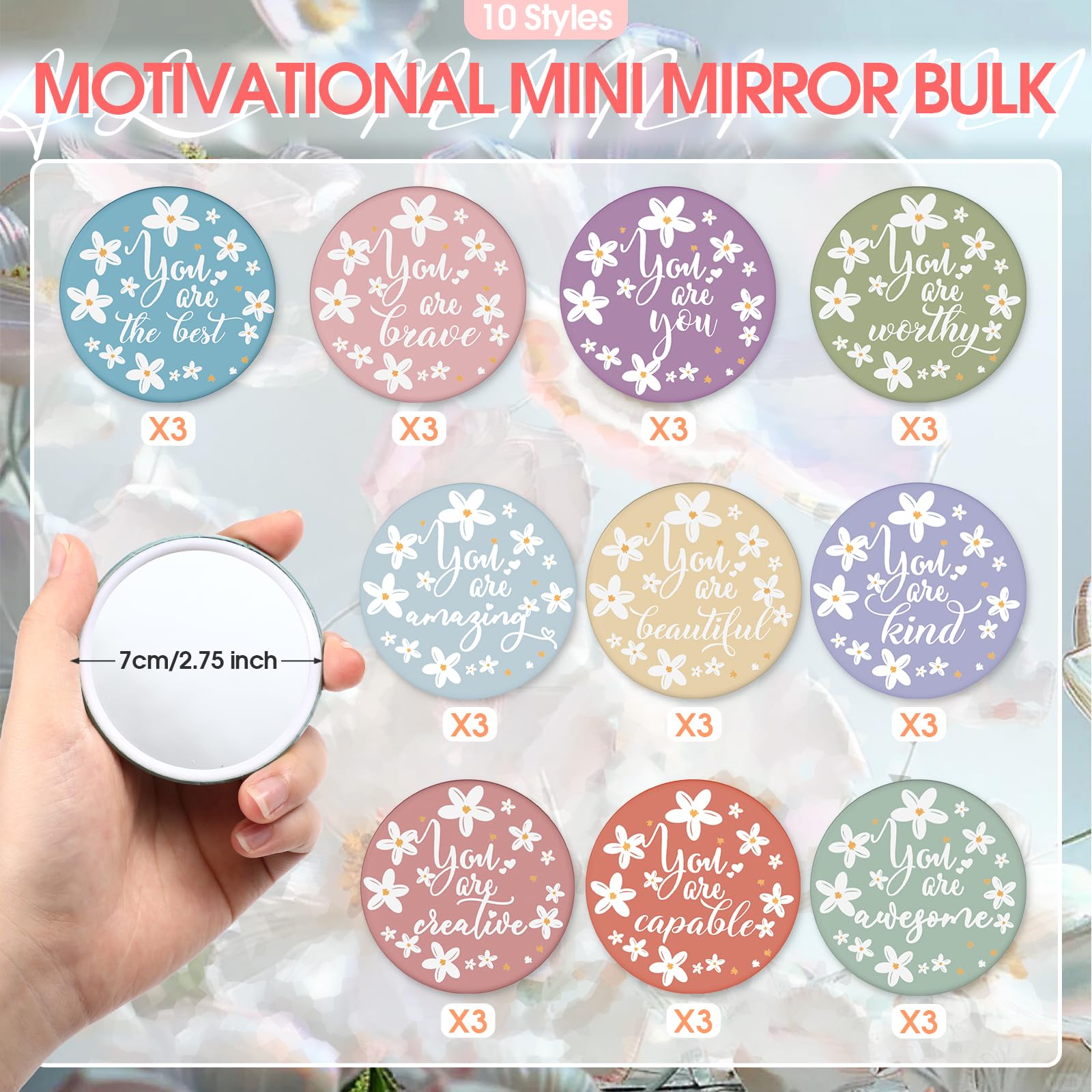 Unittype 30 Pcs Inspirational Compact Mirrors Employee Appreciation Gifts Portable Pocket Mirrors Small Mirrors For Purse Thank