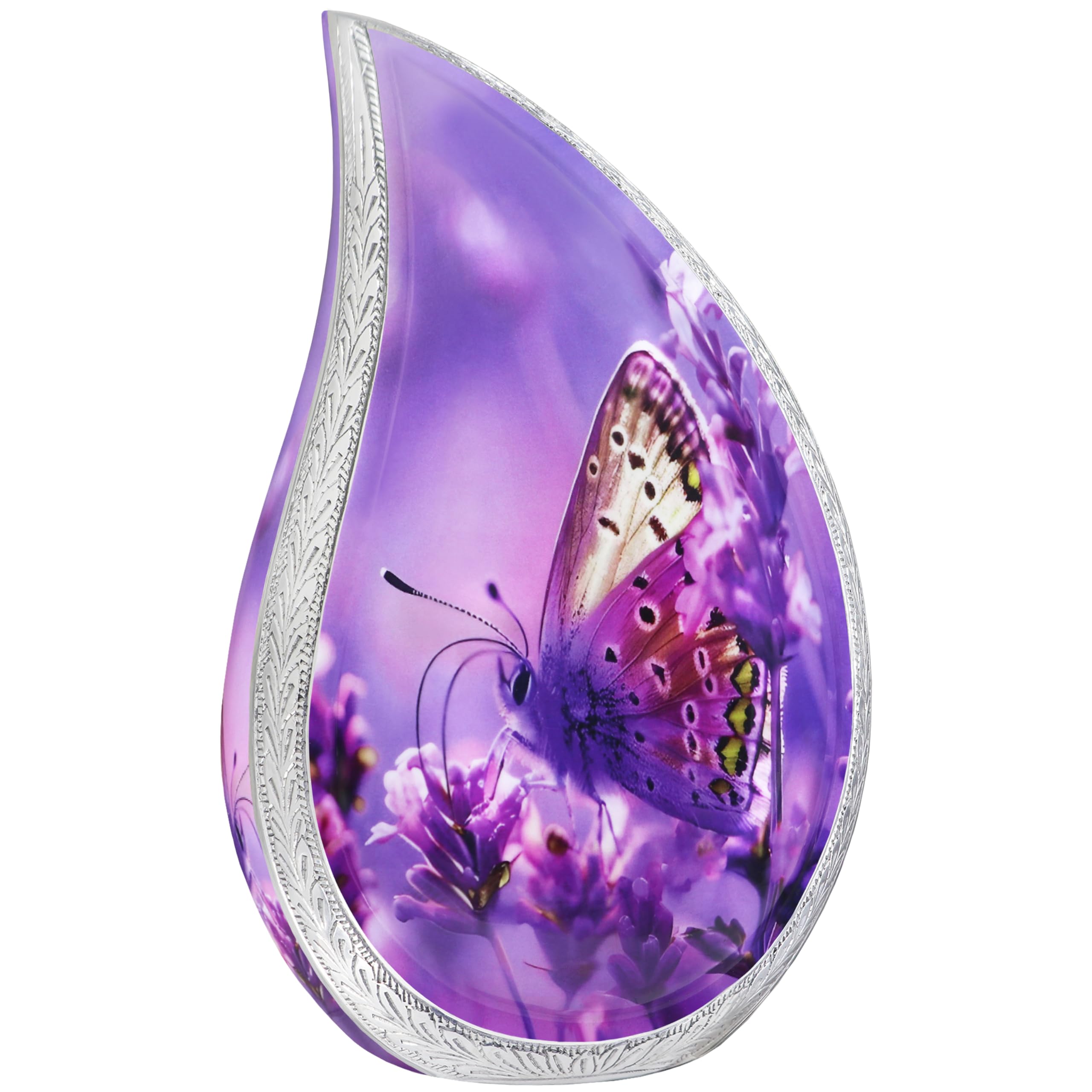 NANIURN Small Urns for Human Ashes Keepsake, Cremation Urn for Ashes for Women & Men, Purple Butterfly and Lavender, Mini Teardr