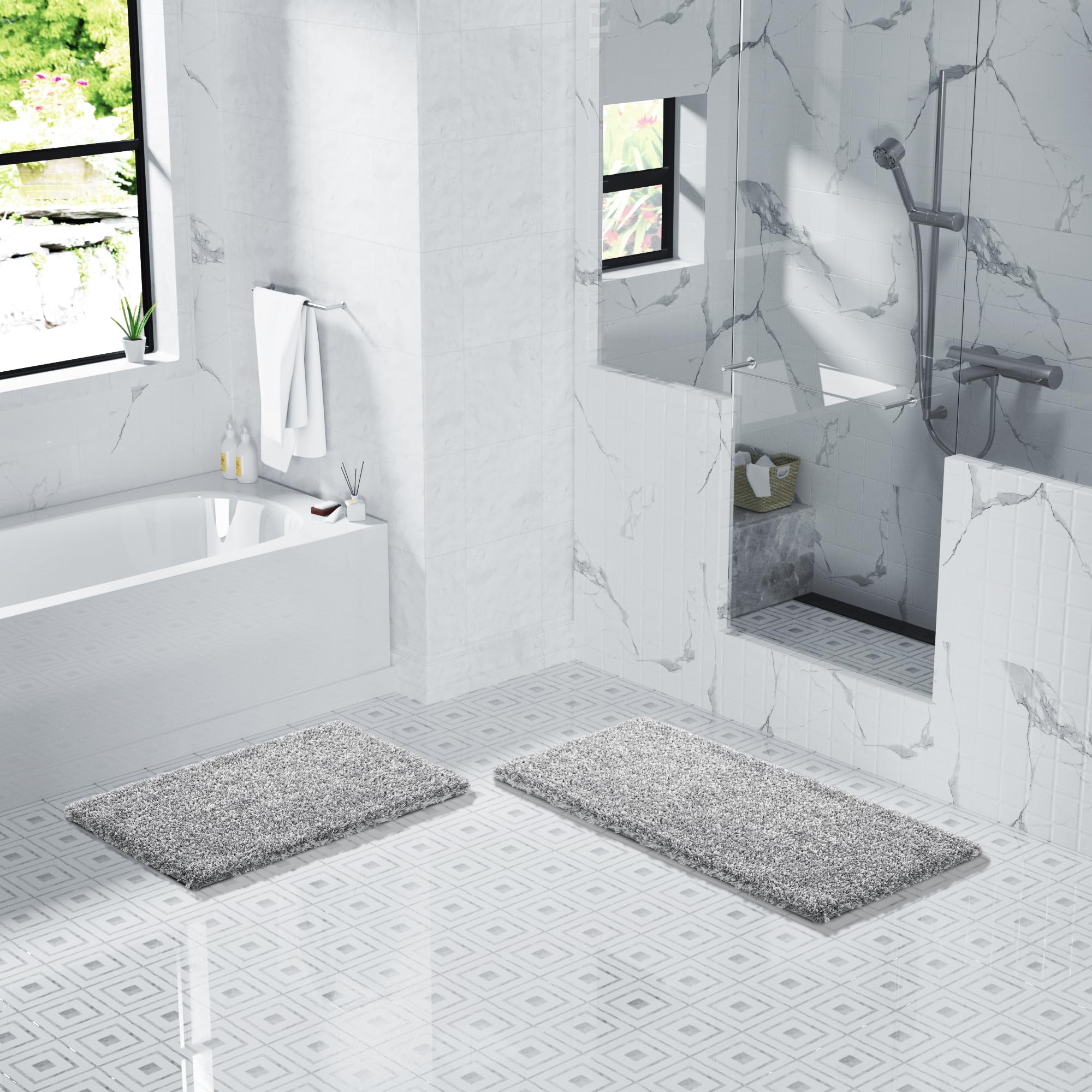 Yimobra Luxury Bathroom Rugs, Fluffy Bath Mats, Non Slip, Water Absorbent Microfiber, Machine Washable, Plush Carpet Shower Rugs