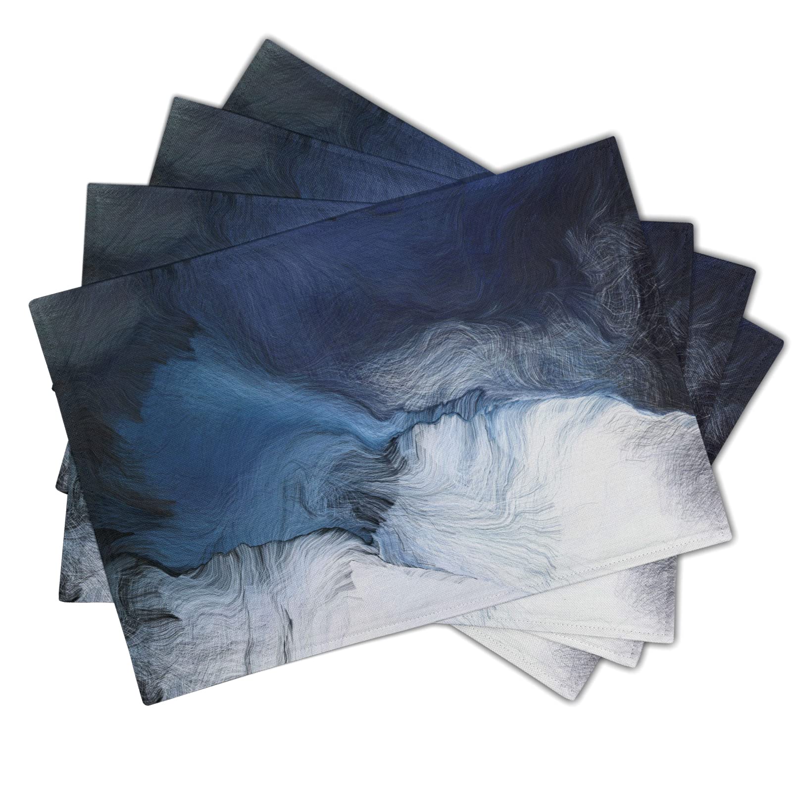 Black Blue Grey White Placemats Set Of 4 Modern Art Abstract Coffee Plate Mat Washable Heat Resistant Linen Place Mats Royal Gra