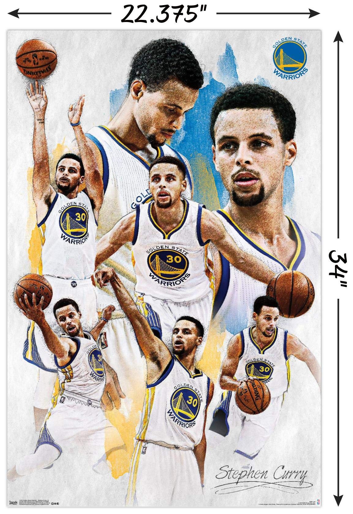 Trends International NBA Wall Poster - Stephen Curry 22.375" x 34" Premium Poster & Mount Bundle, Model EBPOD14610PM