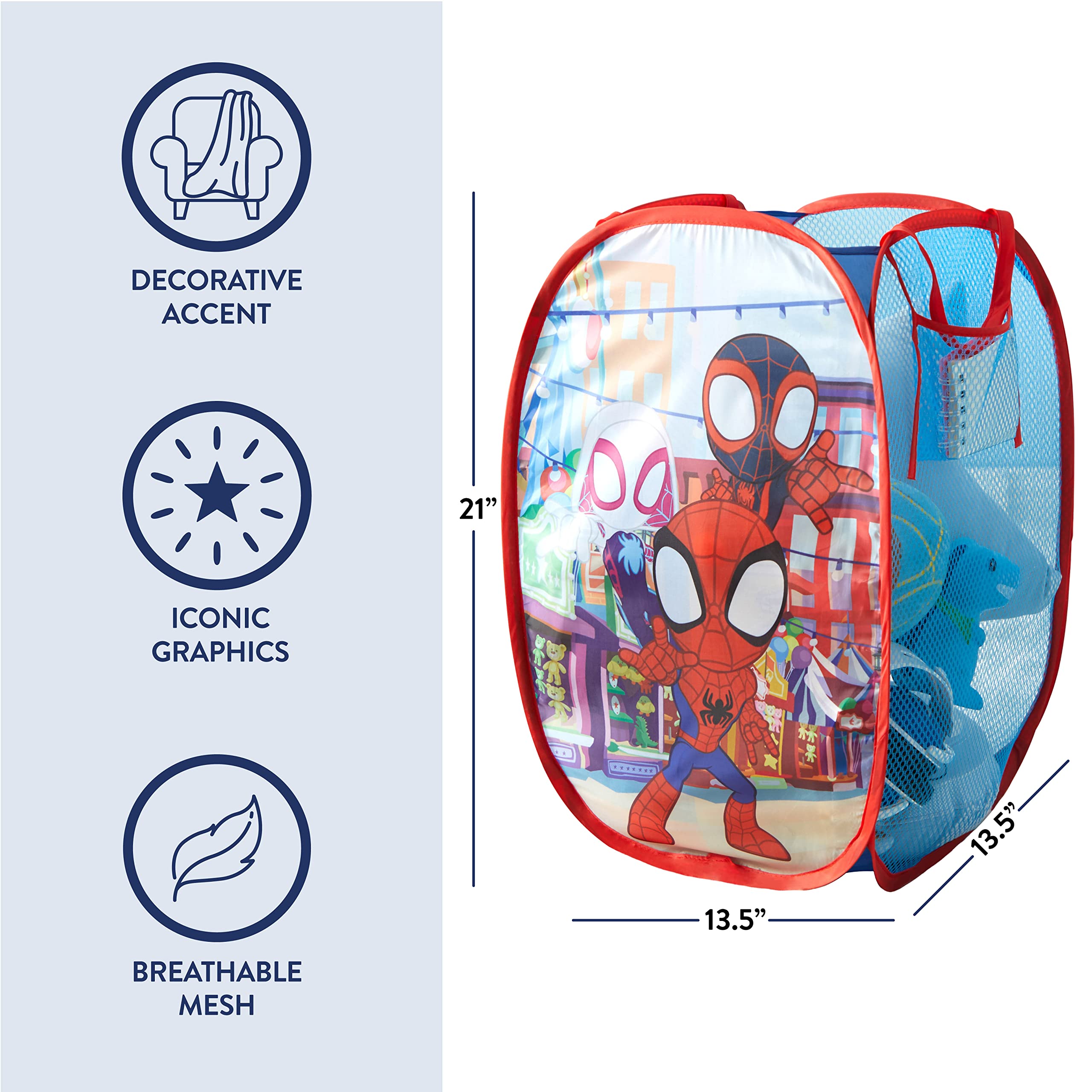 Disney Jr. Spidey and His Amazing Friends Pop Up Storage and Laundry Hamper, 21 H x 13.5 W X 13.5 L