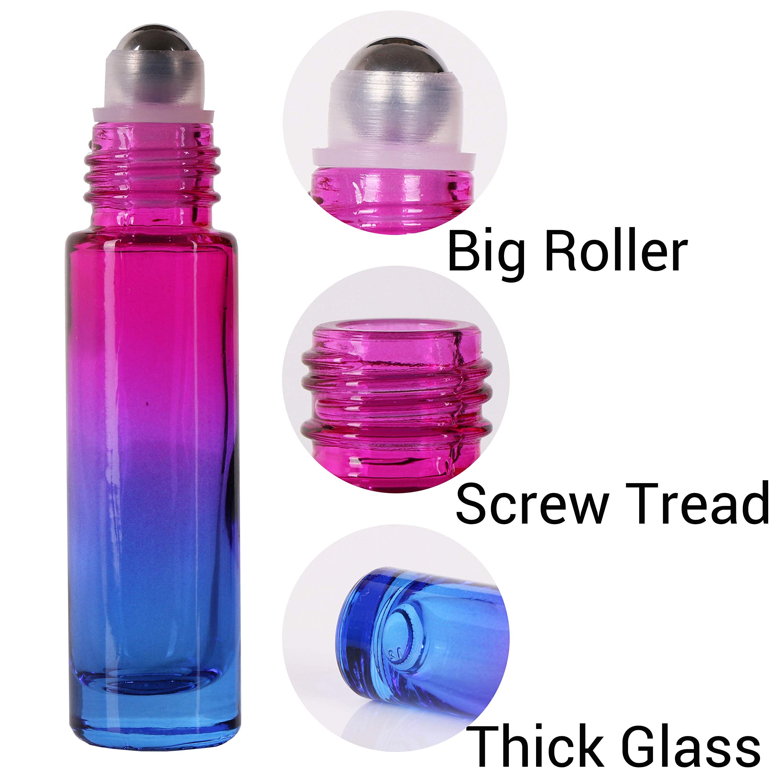 Inice 4 Pack 10Ml Roller Bottles For Essential Oils,Gradient Color Glass Bottle Roll On Stainless Steel Ball With Golden Metal C
