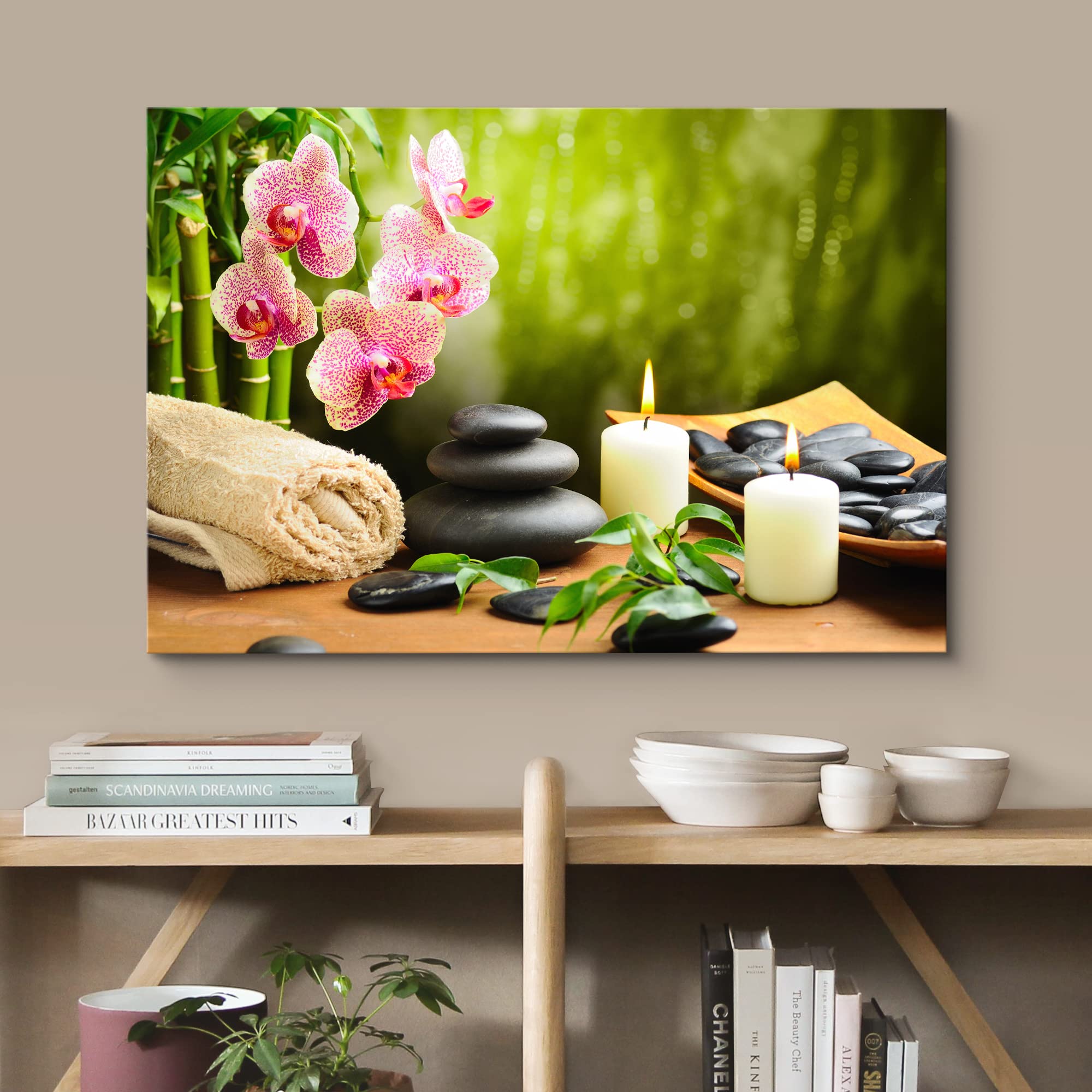Wall26 Canvas Print Wall Art Meditation Yoga Massage Stones Pink Orchid Flowers Nature Wilderness Photography Realism Rustic Lan