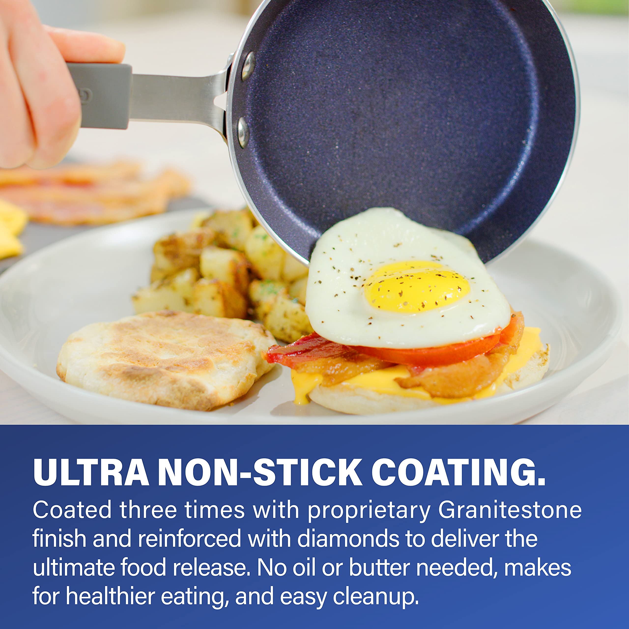 Granitestone Blue Mini Nonstick Egg Pan & Omelet Pan - 5.5    Single Serve Egg Nonstick/Skillet, Diamond Infused, Small Frying D