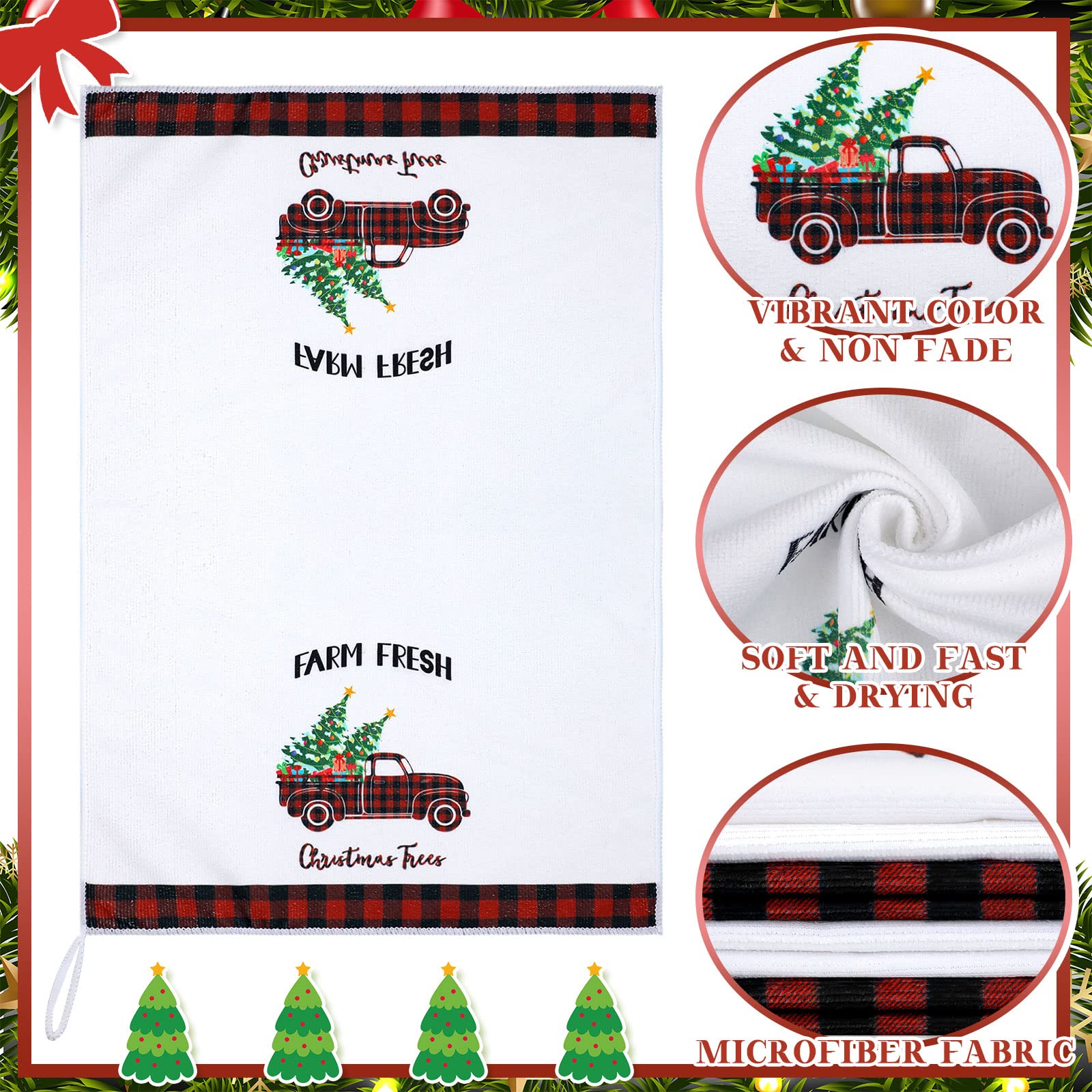 Patelai 4 Pack Christmas Kitchen Towels Buffalo Plaid Tea Dishtowels Farmhouse Winter Bathroom Hand Towels Christmas Decorations