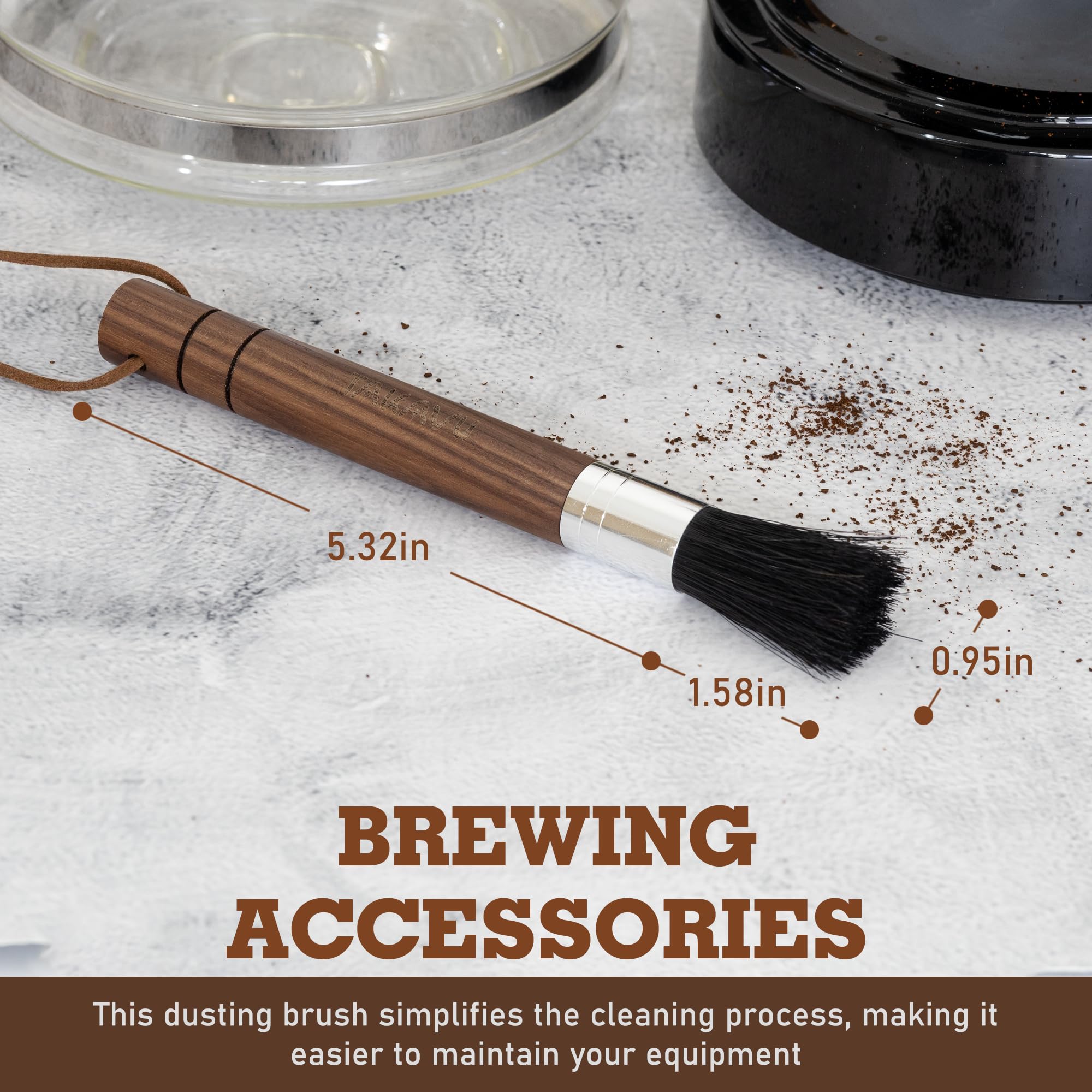 Takavu Coffee Cleaning Brush Black Boar Bristle, Grinder Espresso Machine Cleaner Tool, Brista Dusting Accessories Used On Group