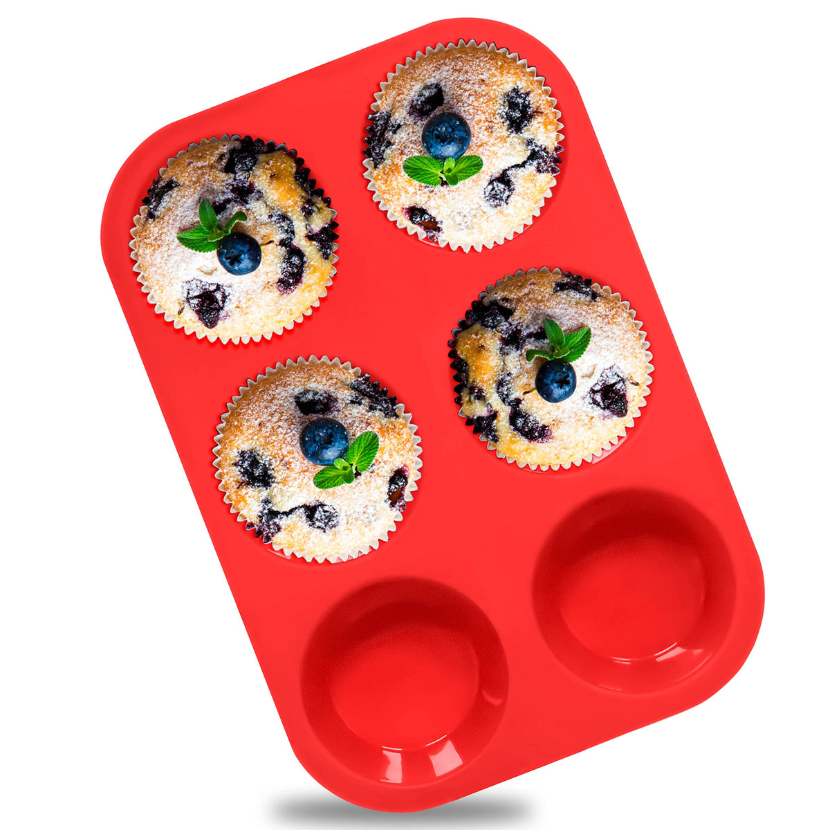 Anaeat Silicone Muffin Pan - 6 Cups Non-Stick Cupcake Molds, Food Grade Silicone Baking Tray For Making Egg Muffin, Cupcake, Qui