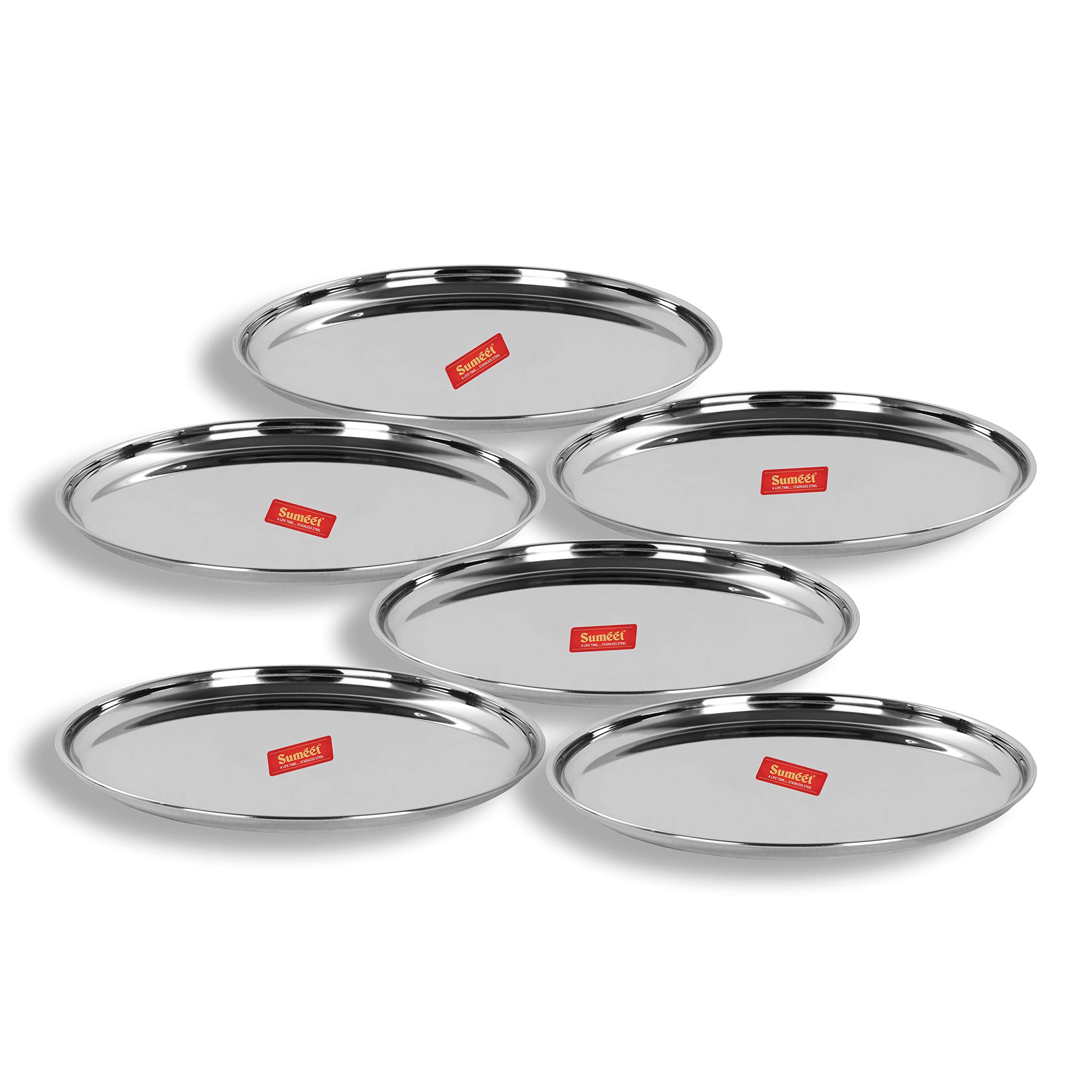 Sumeet Stainless Steel Plates  Set Of 6, Steel
