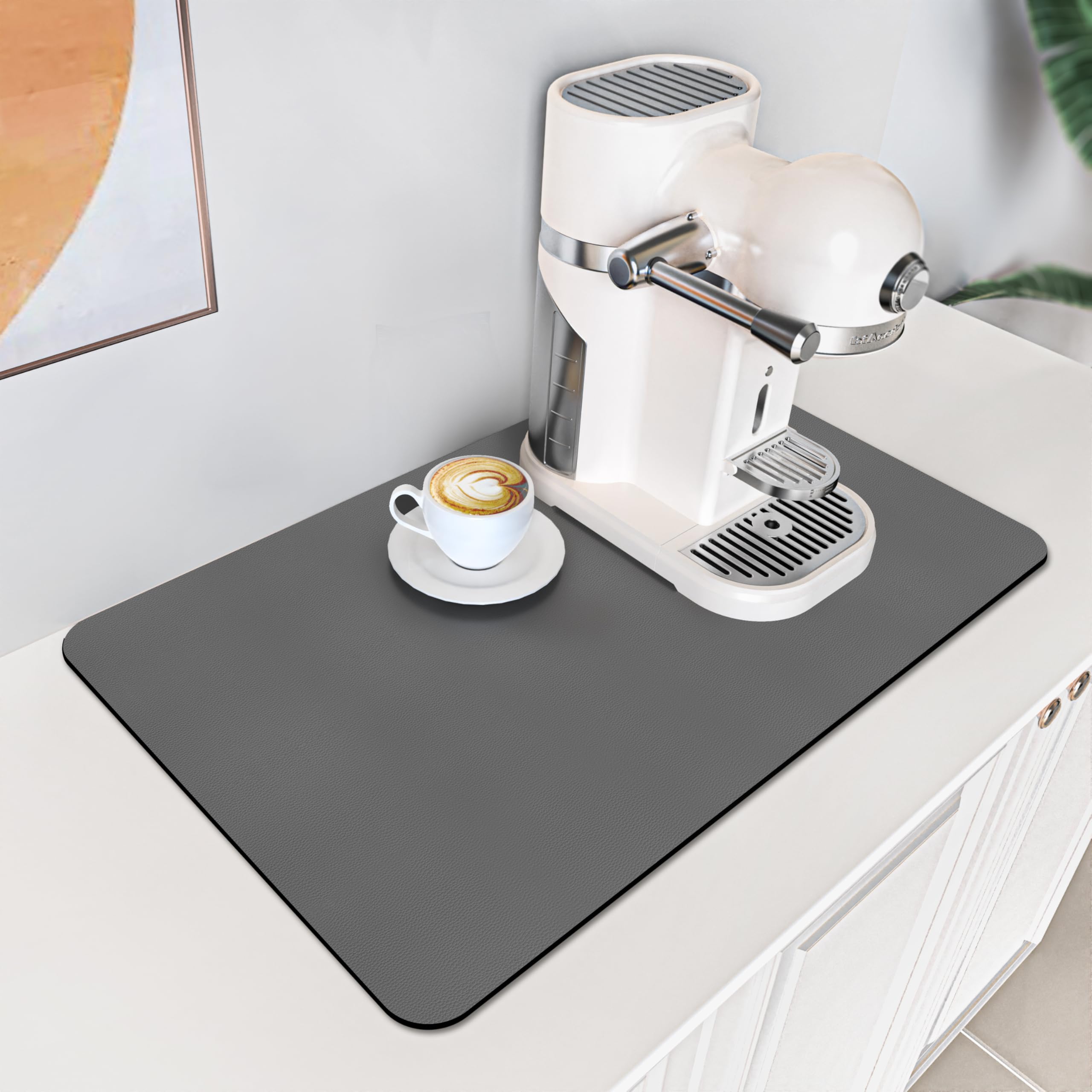 Coffee Maker Mat for Countertops: Coffee Mat Absorbent Coffee Bar Mat for Kitchen Hide Stain Rubber Backed  12 '' X 17 '' Coffee Bar Accessories Fit Under Coffee Machine Coffee Pot Appliance Mats (Grey)