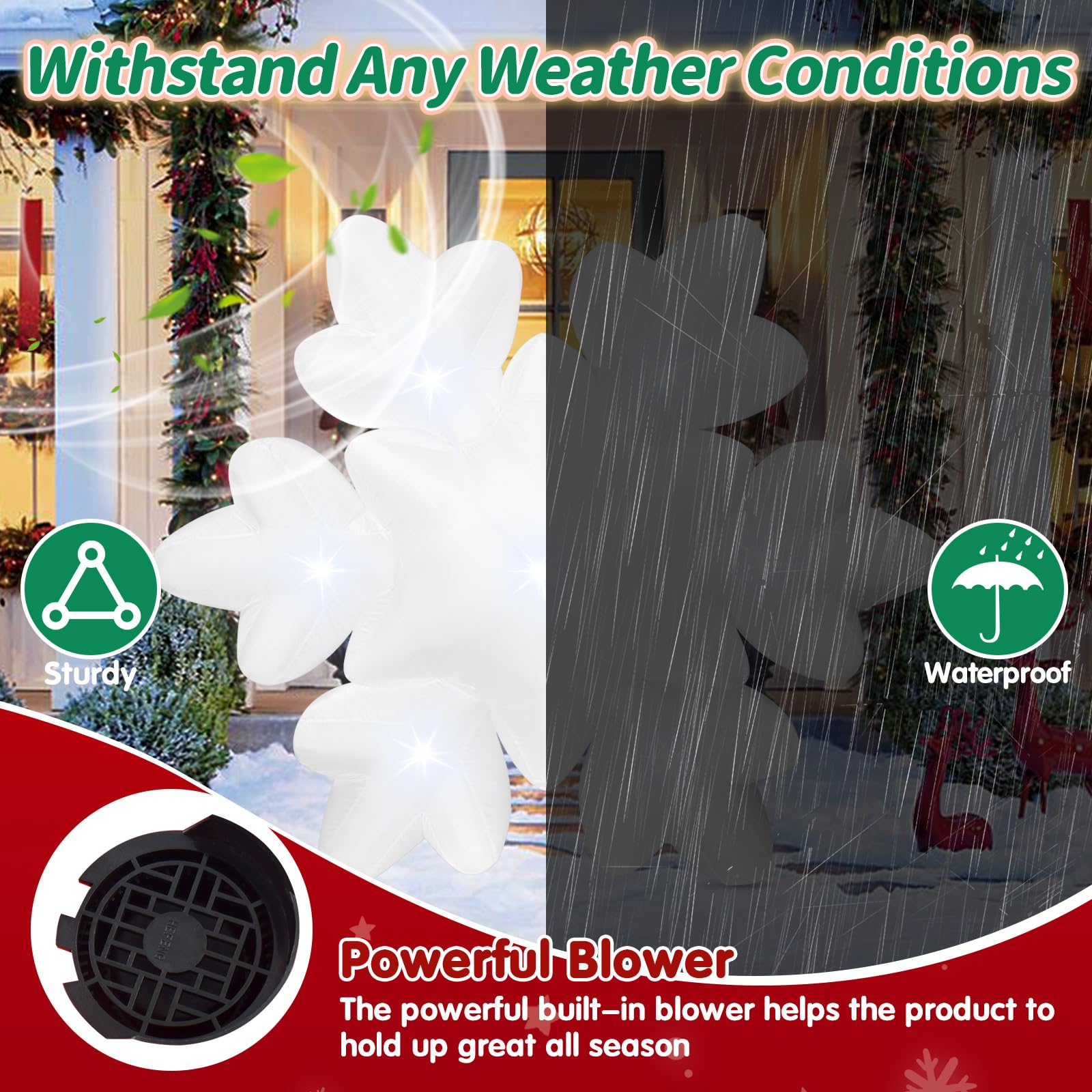 2 PCS Christmas Inflatable Snowflake 4.2 FT Giant Blow Up Snowflakes Built-in 7 LED Lights for Christmas Inflatable Outdoor Deco
