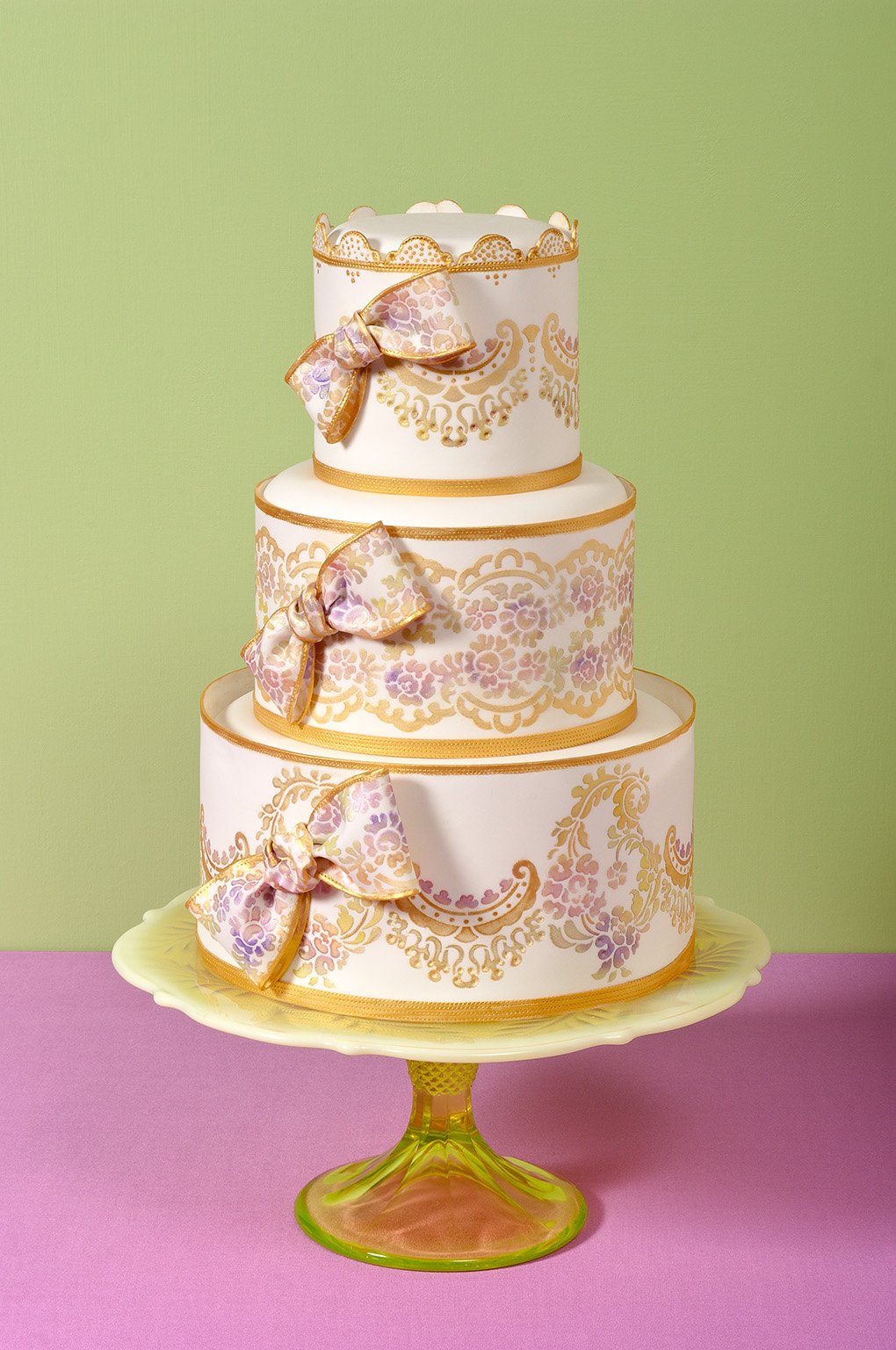 Designer Stencils C373 Alencon Lace Bottom Tier Cake Stencil, Beige/Semi-Transparent