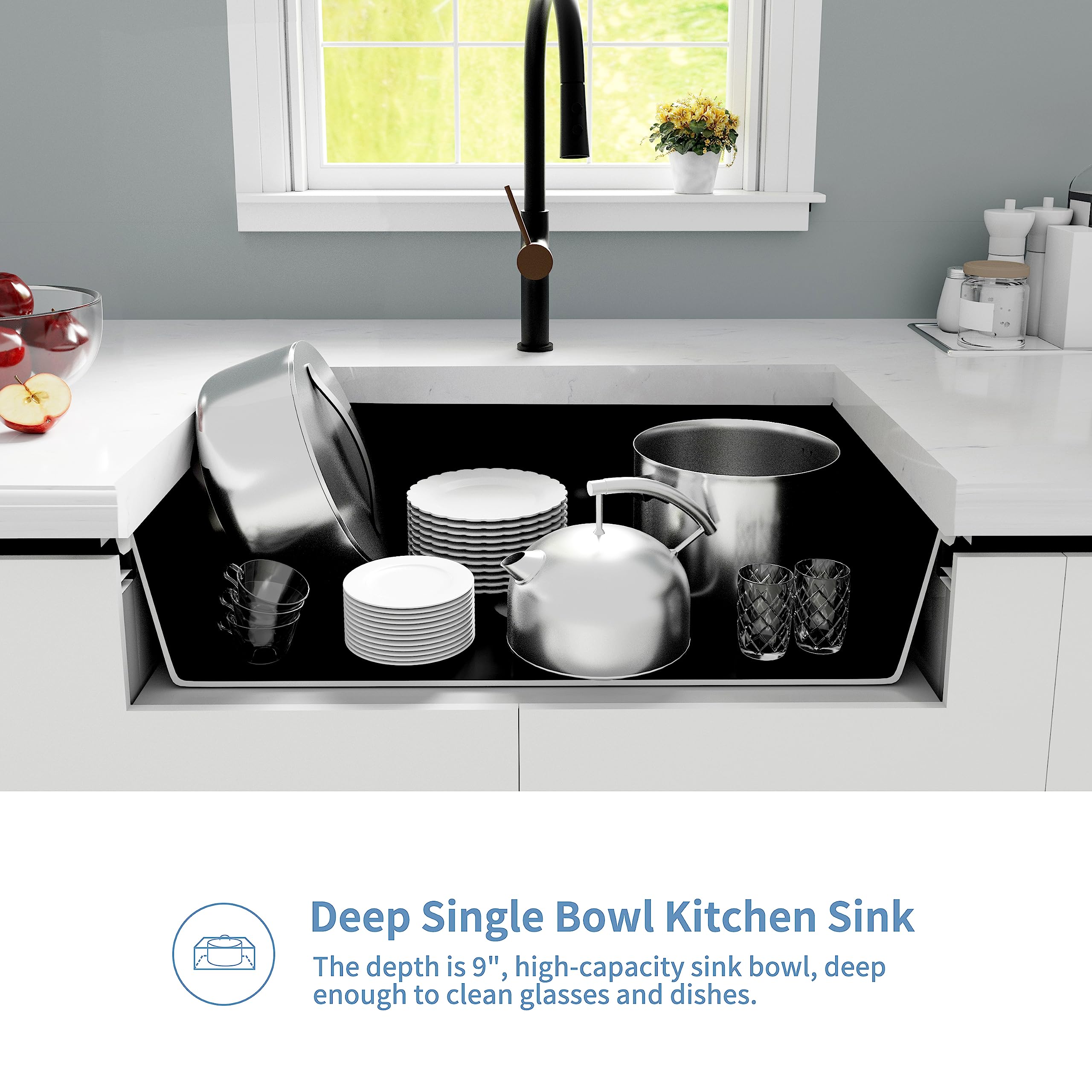 Monsinta Undermount Kitchen Sink, 30 Inch Matte Black Kitchen Sink, Granite Composite Single Bowl Kitchen Sink,Kitchen Sink Unde