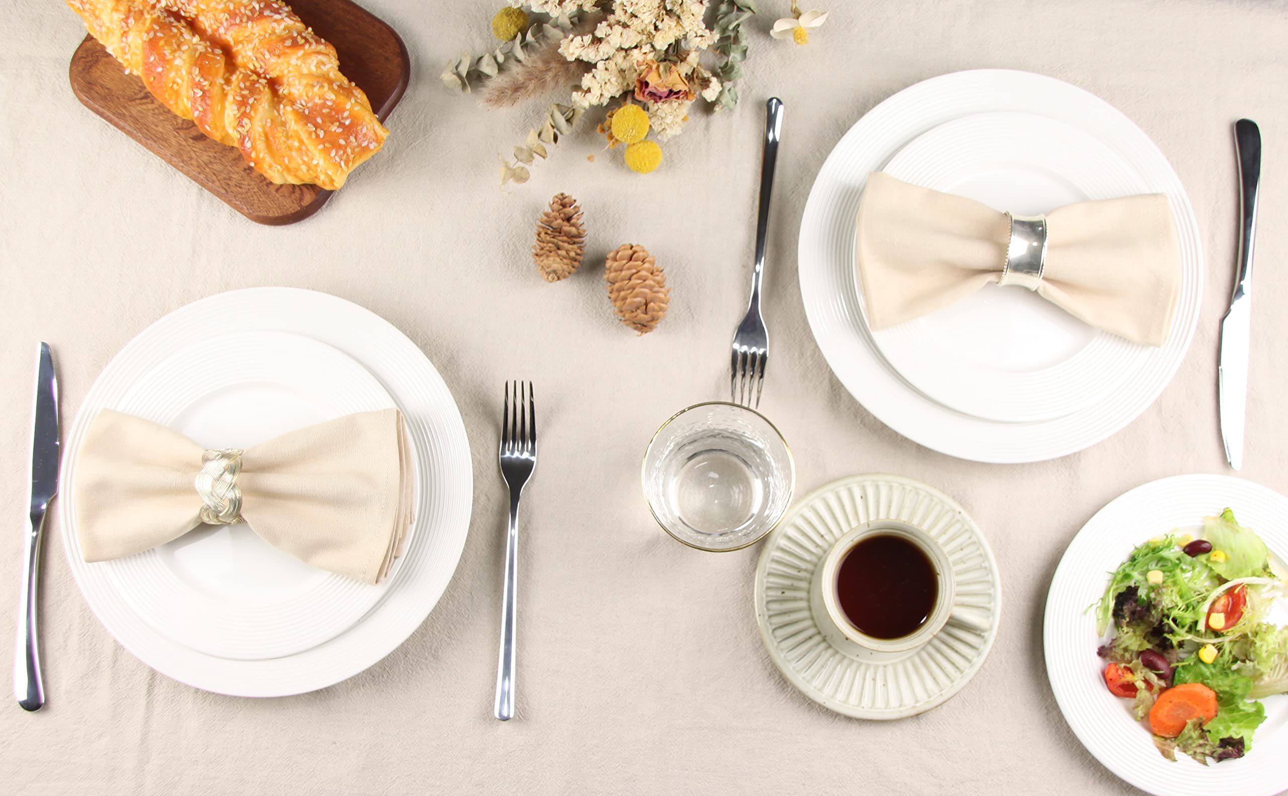 Infei Solid Color Cotton Linen Blended Thin Dinner Cloth Napkins - Set Of 12 (40 X 40 Cm) - For Events & Home Use (Beige)