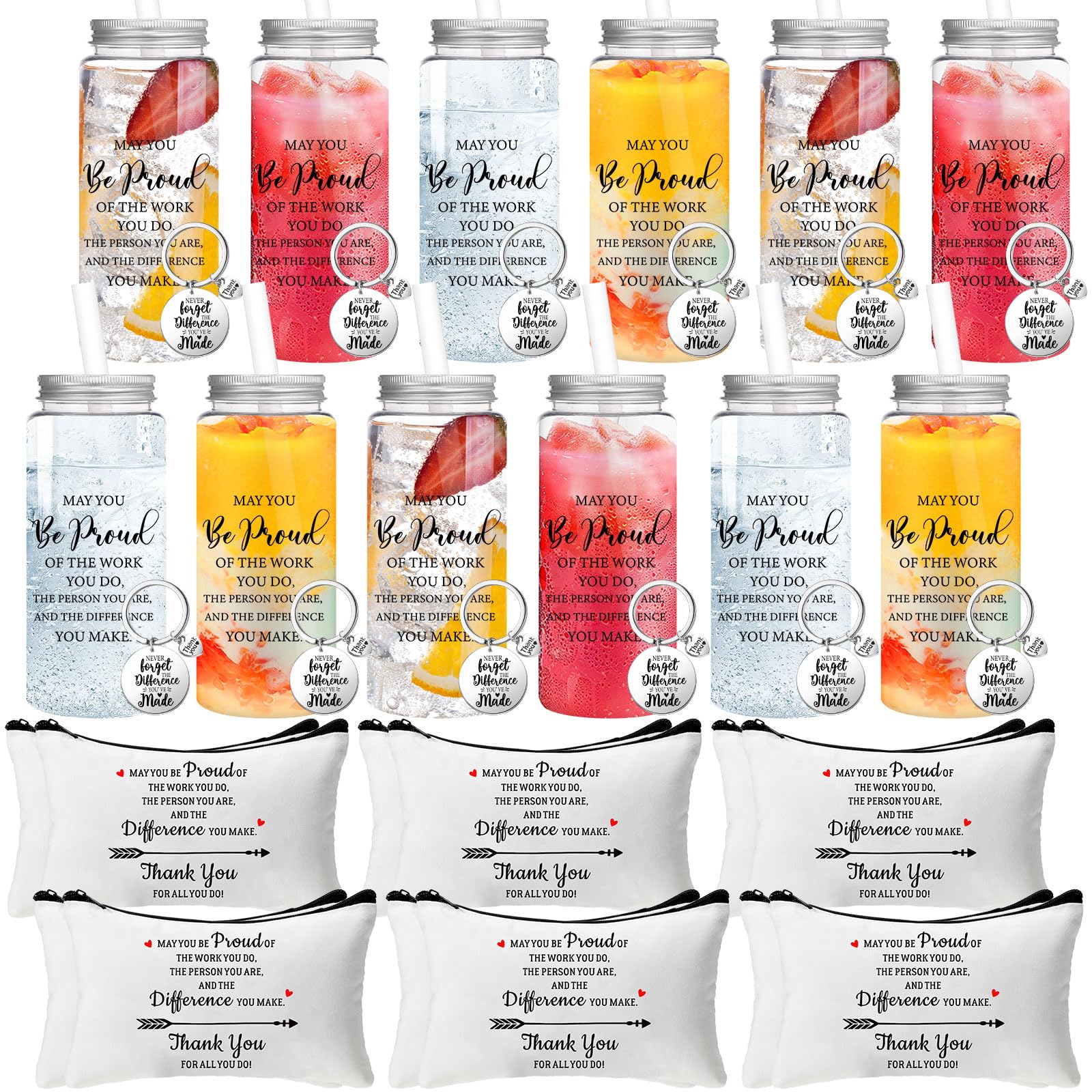 Boao 36 Pcs Thank You Gifts for Women, 13.5 oz May You Be Proud Plastic Tumblers with Lid Straw Inspirational Canvas Makeup Bag 