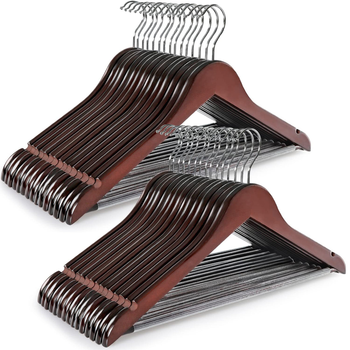 Topia Hanger Wooden Coat Hangers 30 Pack, Cherry Wood Suit Hangers With Non Slip Pants Bar, 360 Swivel Hook And Shoulder Notches