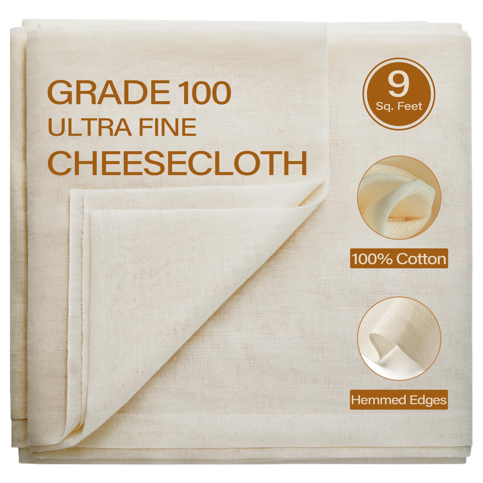 Efond Cheesecloth, 9 Square Feet Grade 100 Cheese Cloths For Straining Reusable, Washable, Lint Free And Ultra Fine Mesh Unbleac