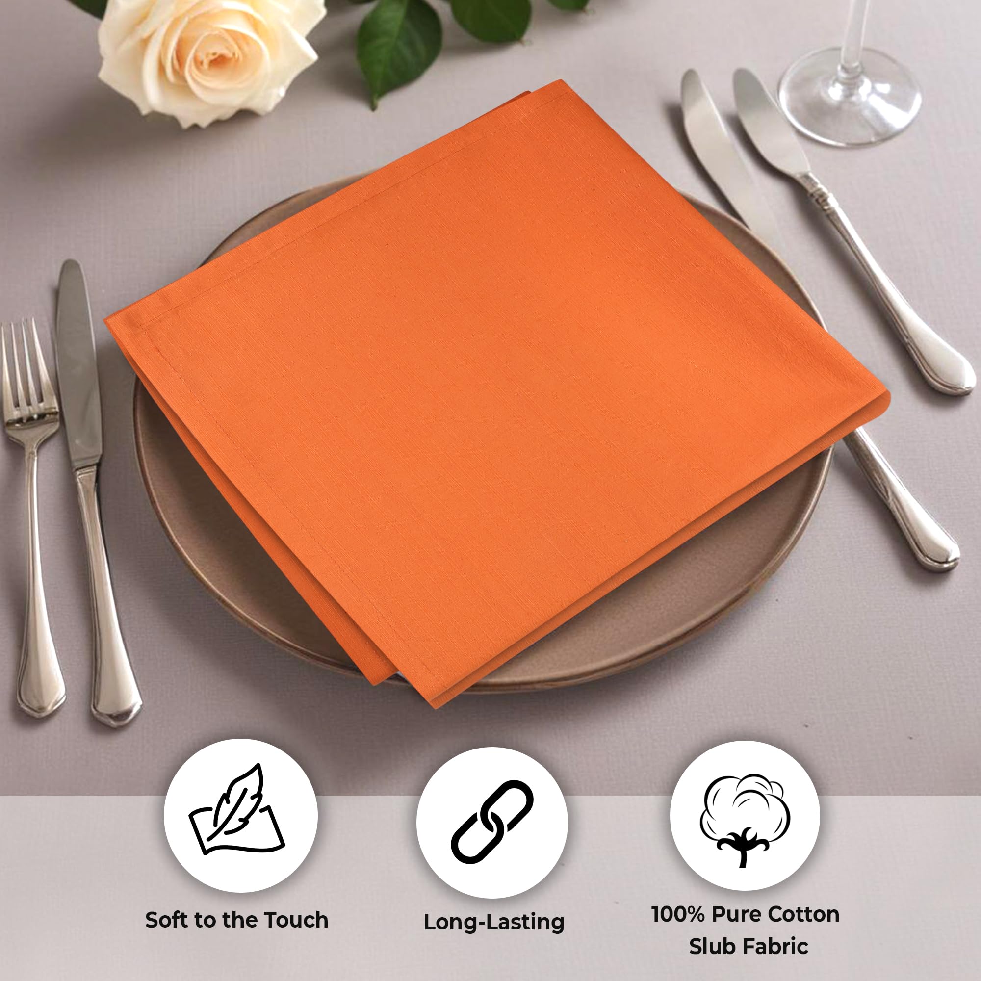 Urban Villa Dinner Napkins Solid Slub Set Of 12 Orange Color Halloween Dinner Napkins Size 20X20 In Cloth Napkins Cotton Cloth N
