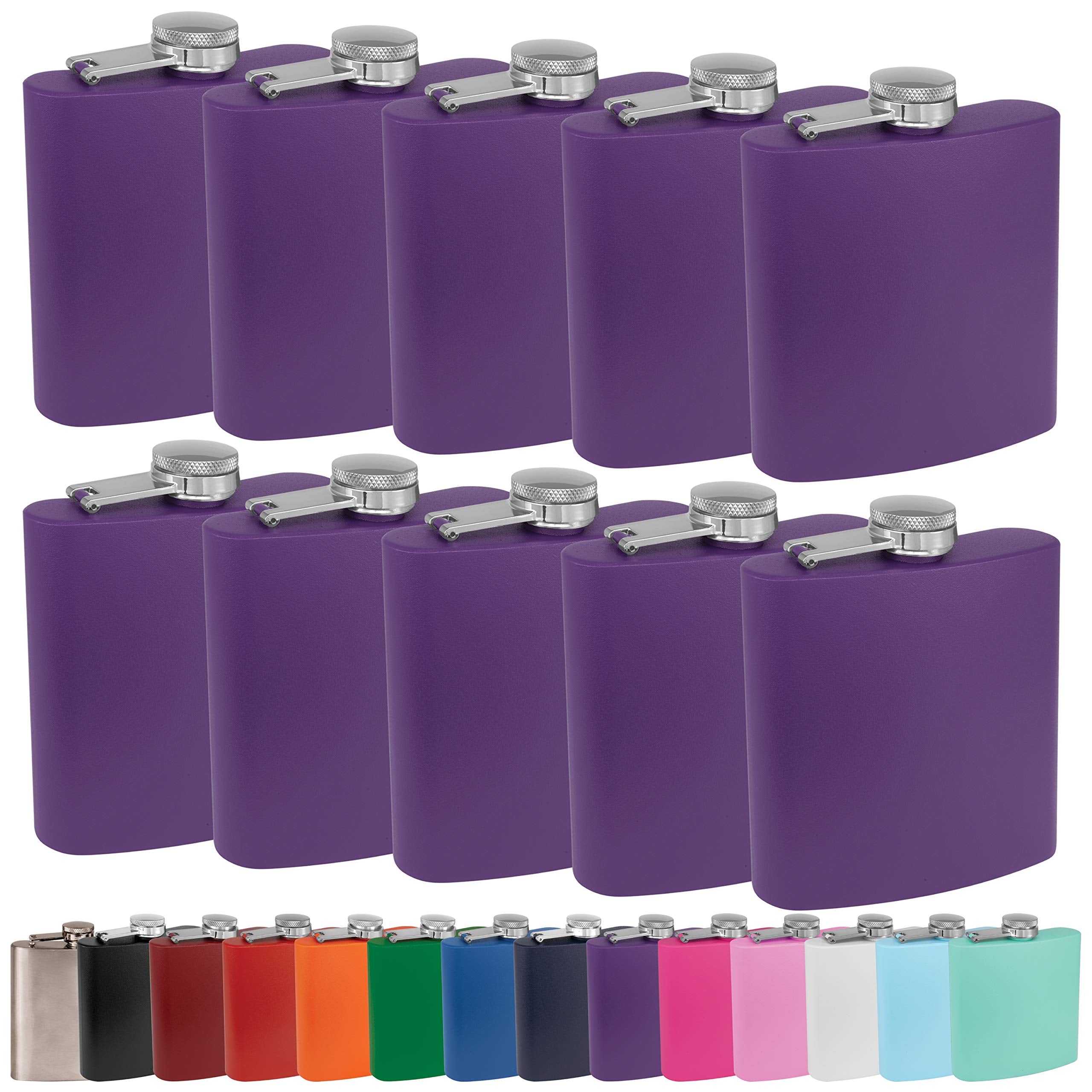Clear Water Home Goods - 6 Oz Powder Coated Stainless Steel Hip Flask - Wedding Party - Groomsman - Bridesmaid (Matte Purple, 10