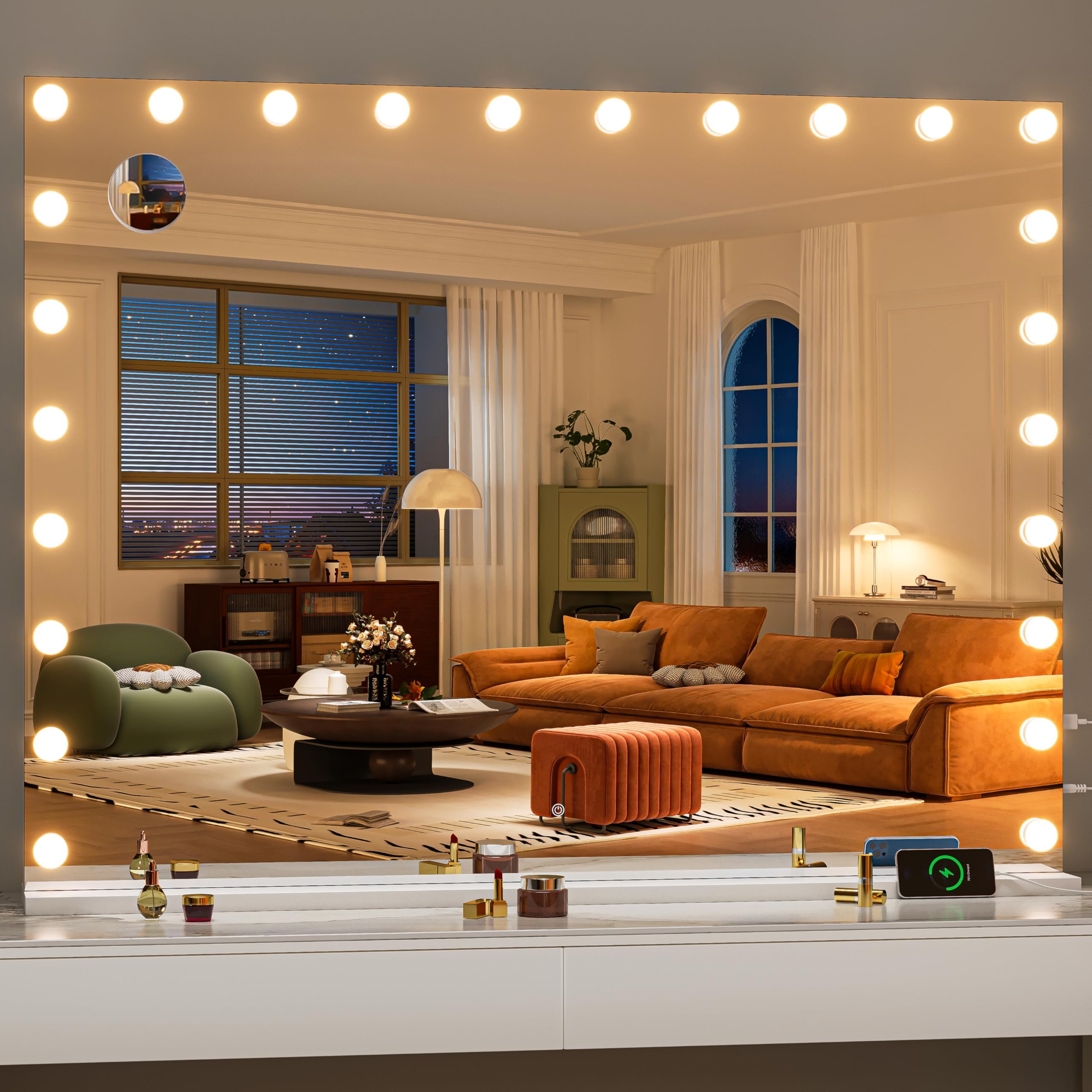 Hasipu Hollywood Vanity Mirror With Lights, 47'' X 35'' Makeup Mirror With 24 Dimmable Led Bulbs 3 Color Modes & Detachable, 5X