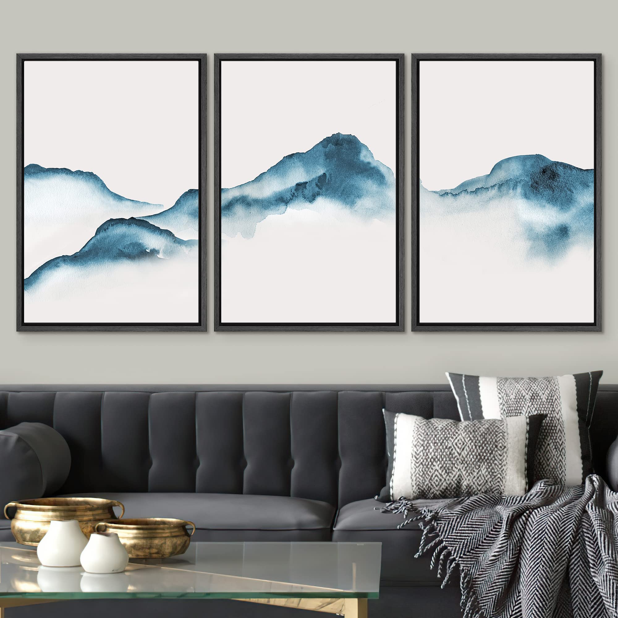 Signwin 3 Piece Framed Canvas Wall Art Abstract Mountaincanvas Prints Home Artwork Decoration For Living Room,Bedroom - 16''X24'