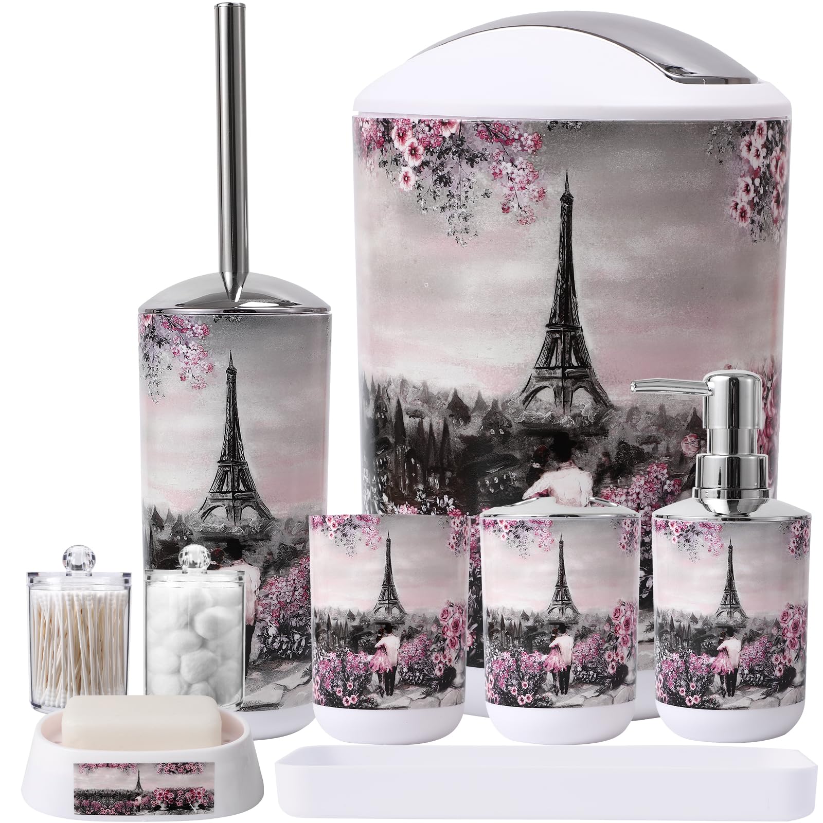 Bathroom Accessories Set Complete 9 Piece Bathroom Sets With Toothbrush Holder,Toothbrush Cup,Lotion Soap Dispenser,Soap Dish,To