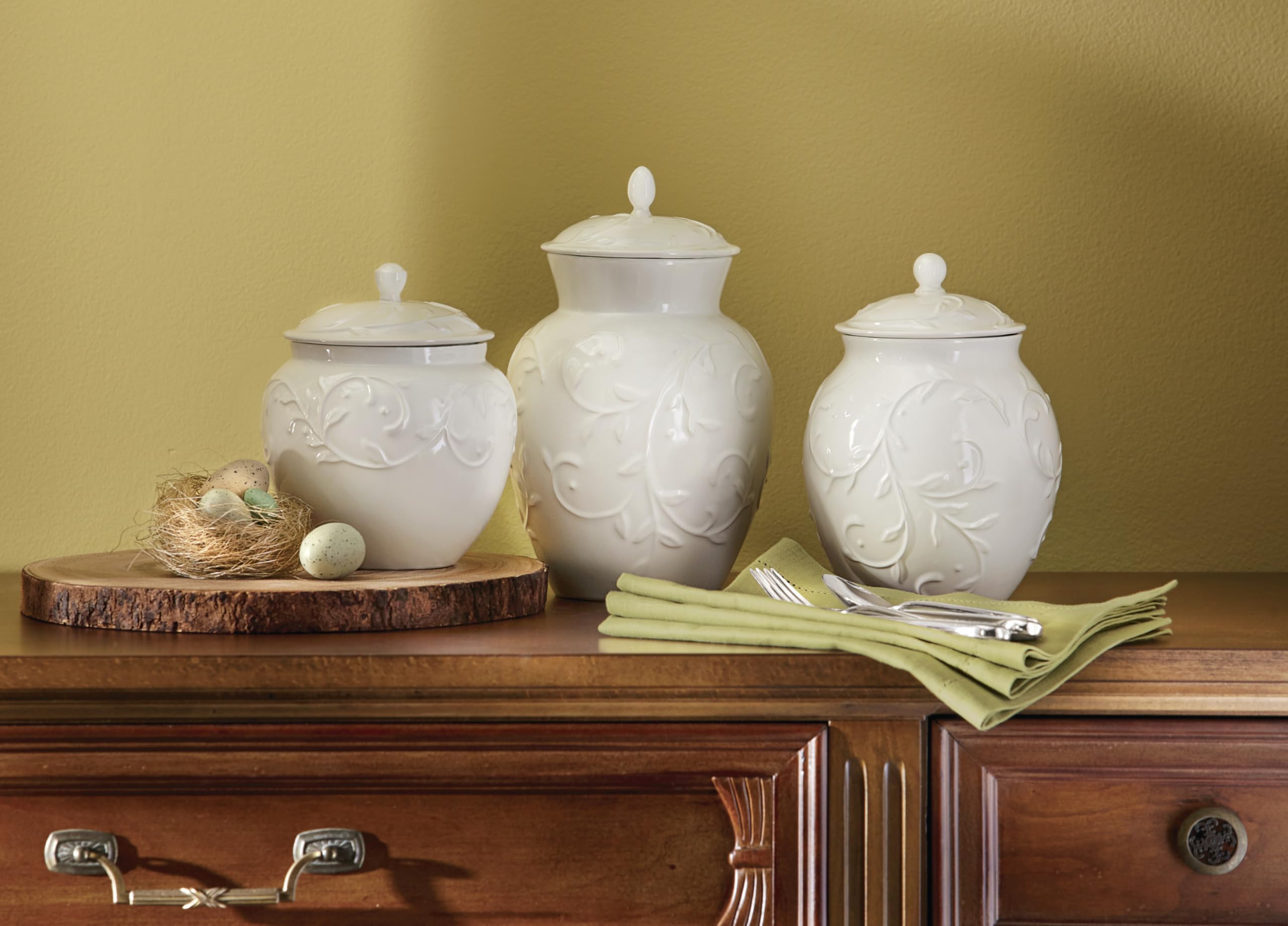 Lenox Opal Innocence Carved 3-Piece Canister Set  6.00 LB  White