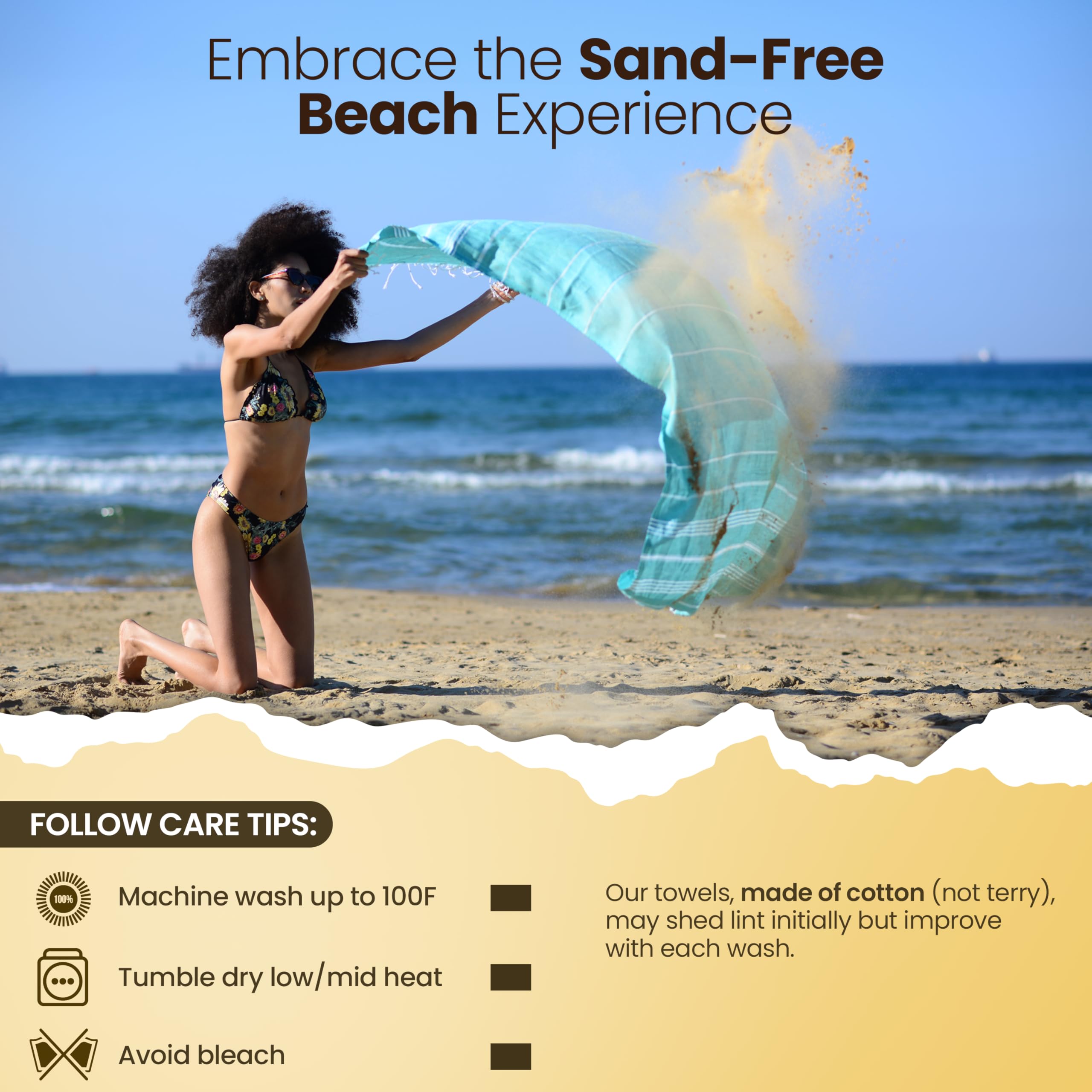 Gold Case Myra Turkish Beach Towel Set Of 5-100% Cotton Beach Towels - Sand Free & Quick Dry Beach Towel - Oversized Turkish Poo