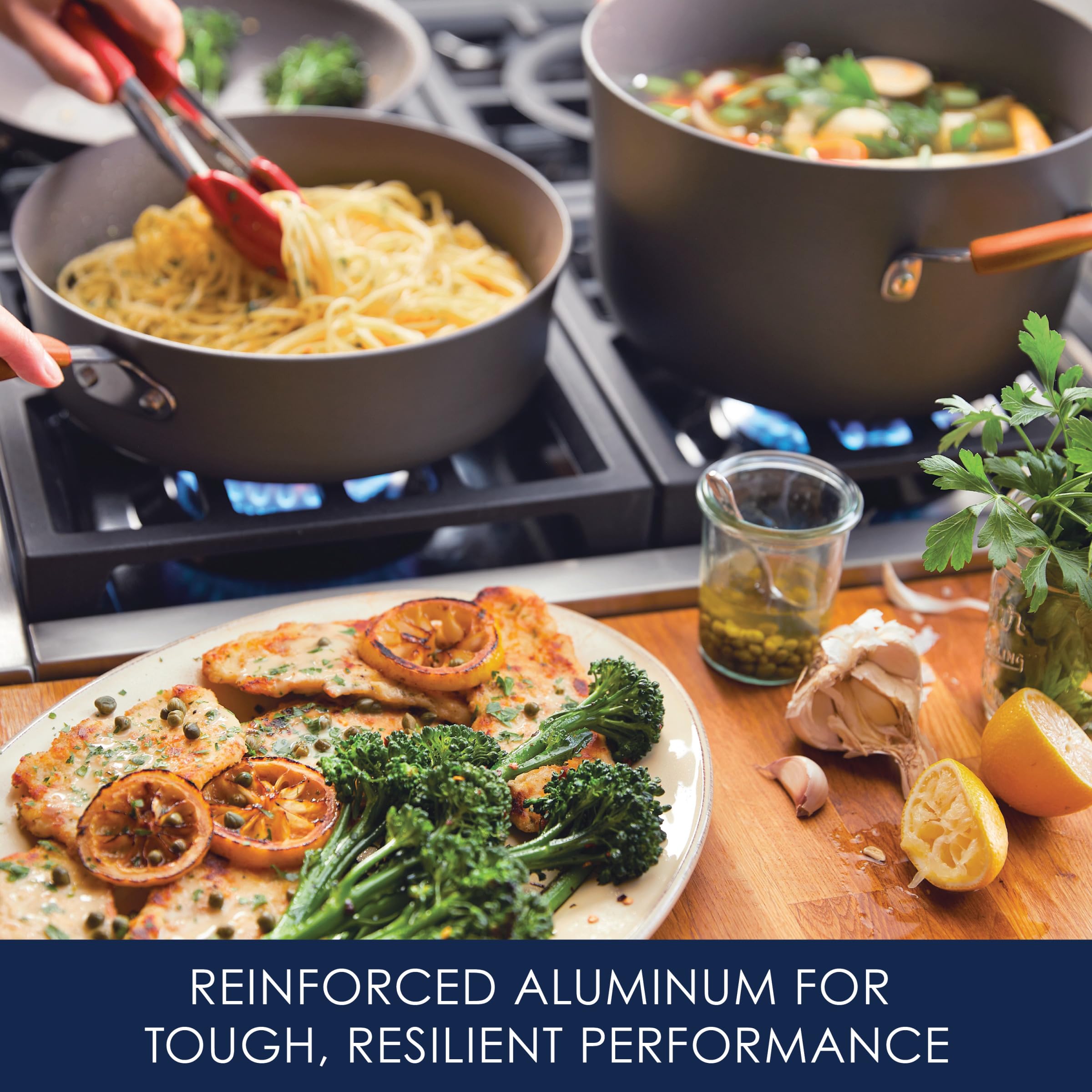 Rachael Ray Cucina 12-Piece Cookware Set, Hard Anodized Nonstick, Gray with Orange Handles, Model 87635