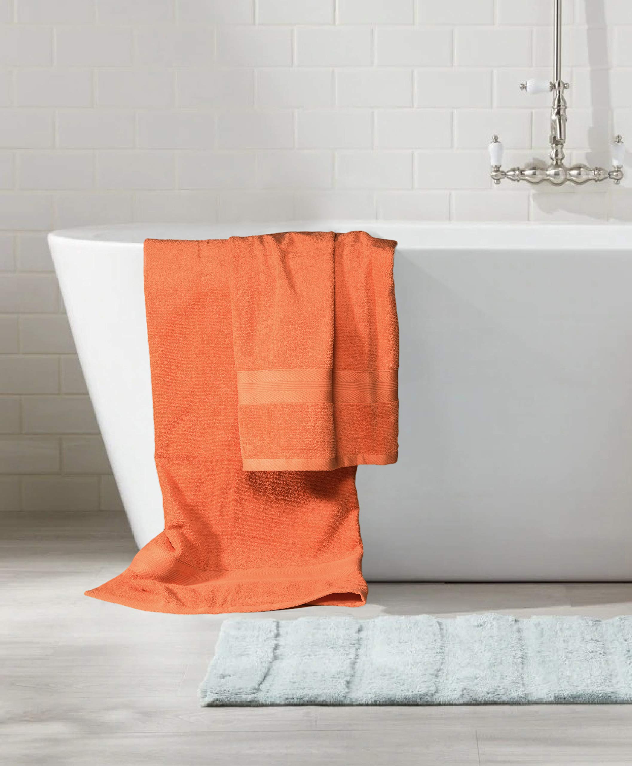 BOUTIQUO 8 Piece Towel Set 100% Ring Spun Cotton  2 Bath Towels 27x54  2 Hand Towels 16x28 and 4 Washcloths 13x13 - Ultra Soft Highly Absorbent Machine Washable Hotel Spa Quality - Orange