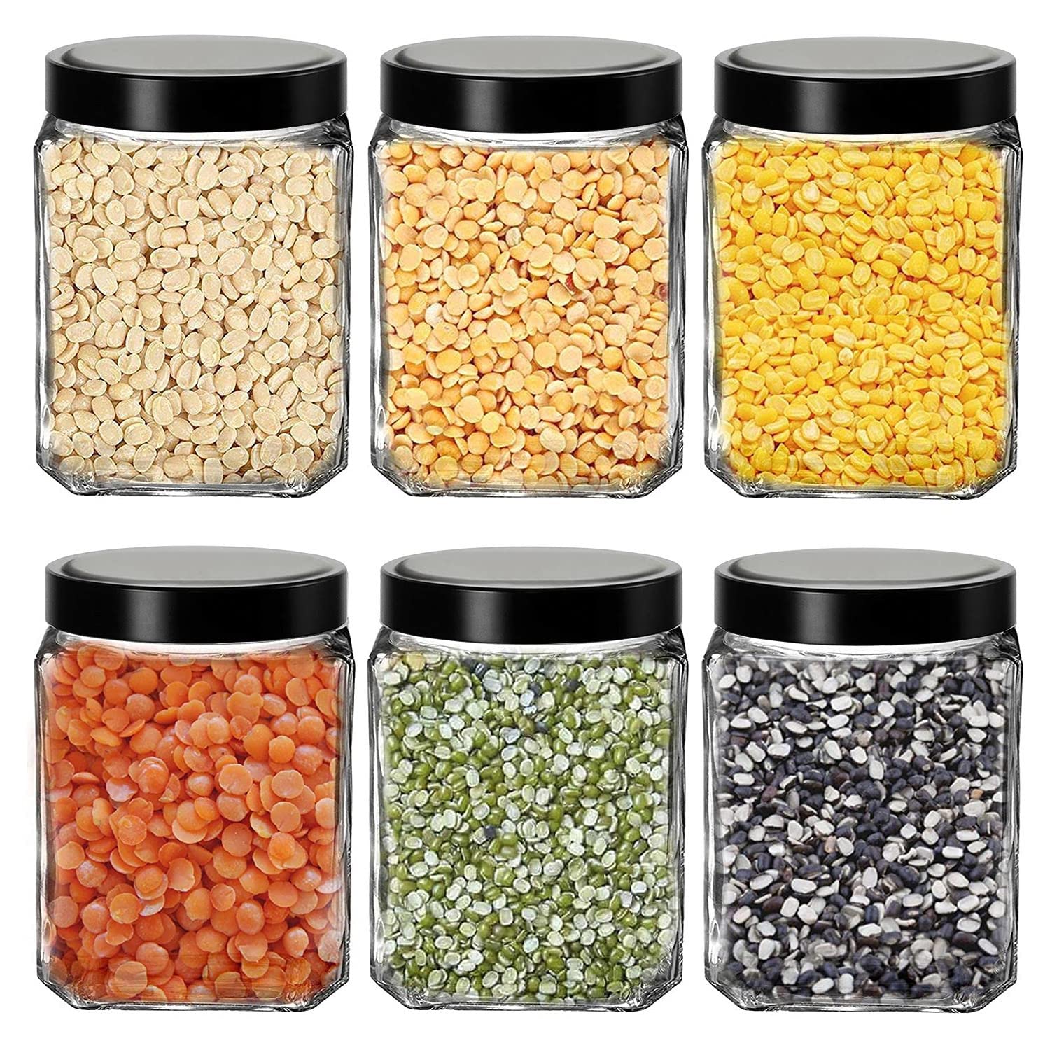 Brezzycloud Glass Cubical Square Transparent Glass Jars & Containers for Kitchen Pantry, Snacks, Masala, Pickles, Cookies, Dry F