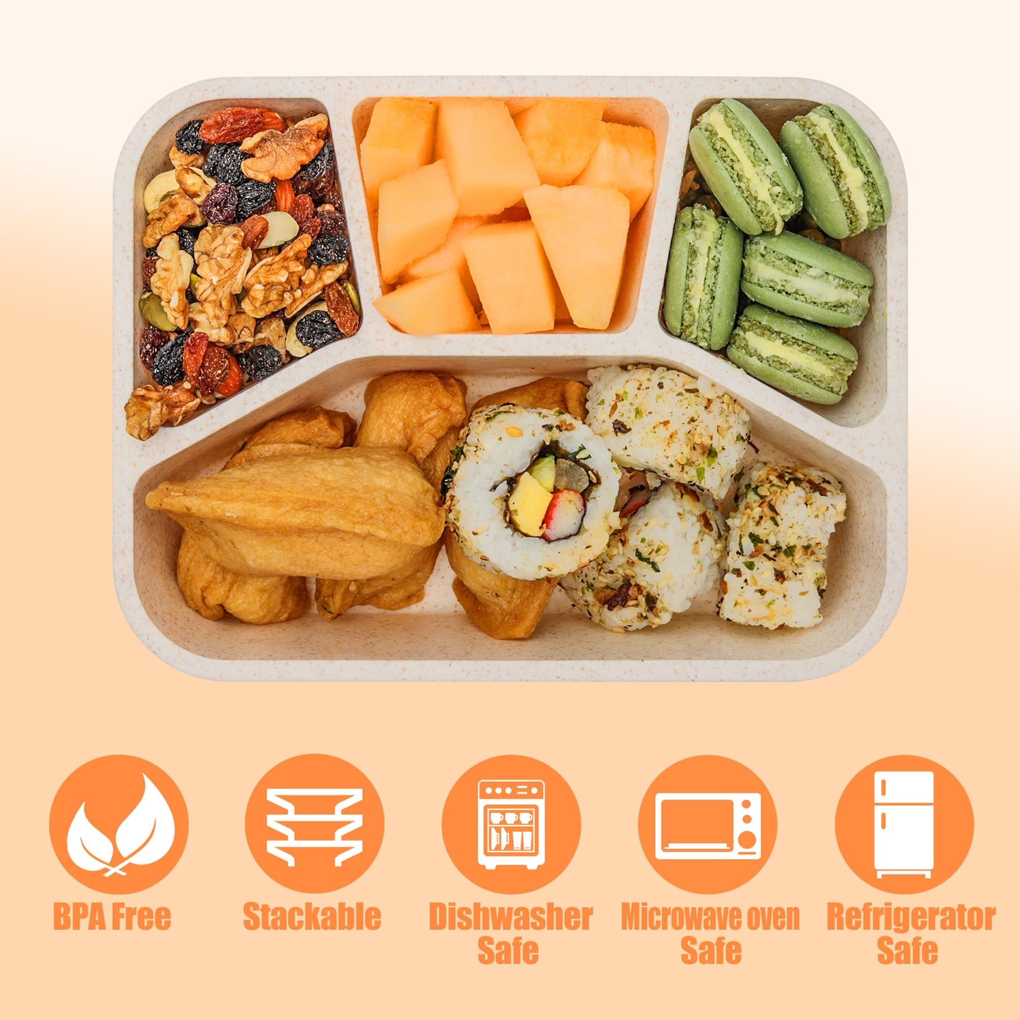 Meal Prep Containers Reusable - 4 Pack Bento Lunch Box, 4-Compartment Snackle Box For School Work Travel, Lunch Containers For A