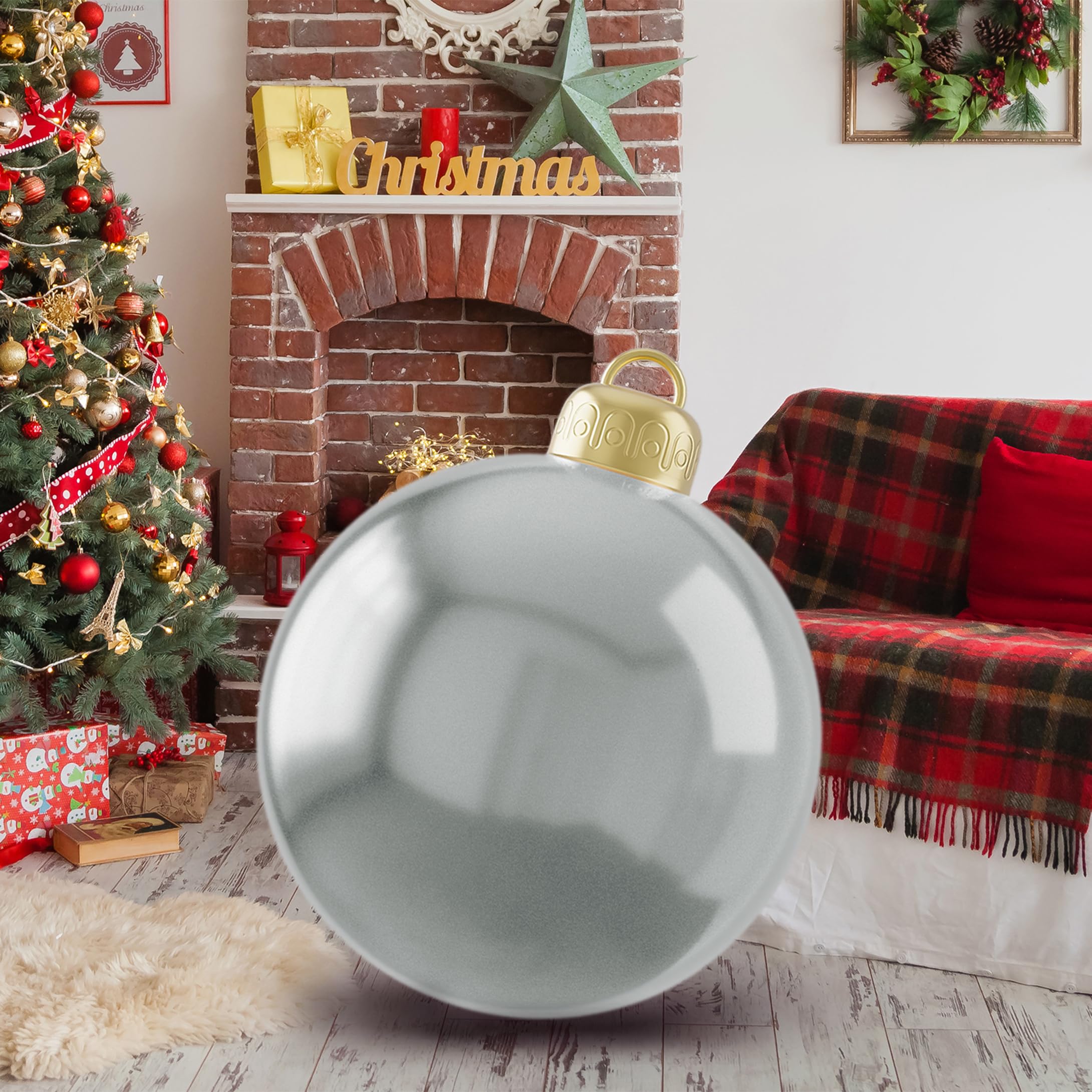 24 Inch Inflatable Christmas Balls PVC Xmas Inflatable Decorated Balls, Outdoor Inflatables Ornaments Big Christmas Ornaments Ba