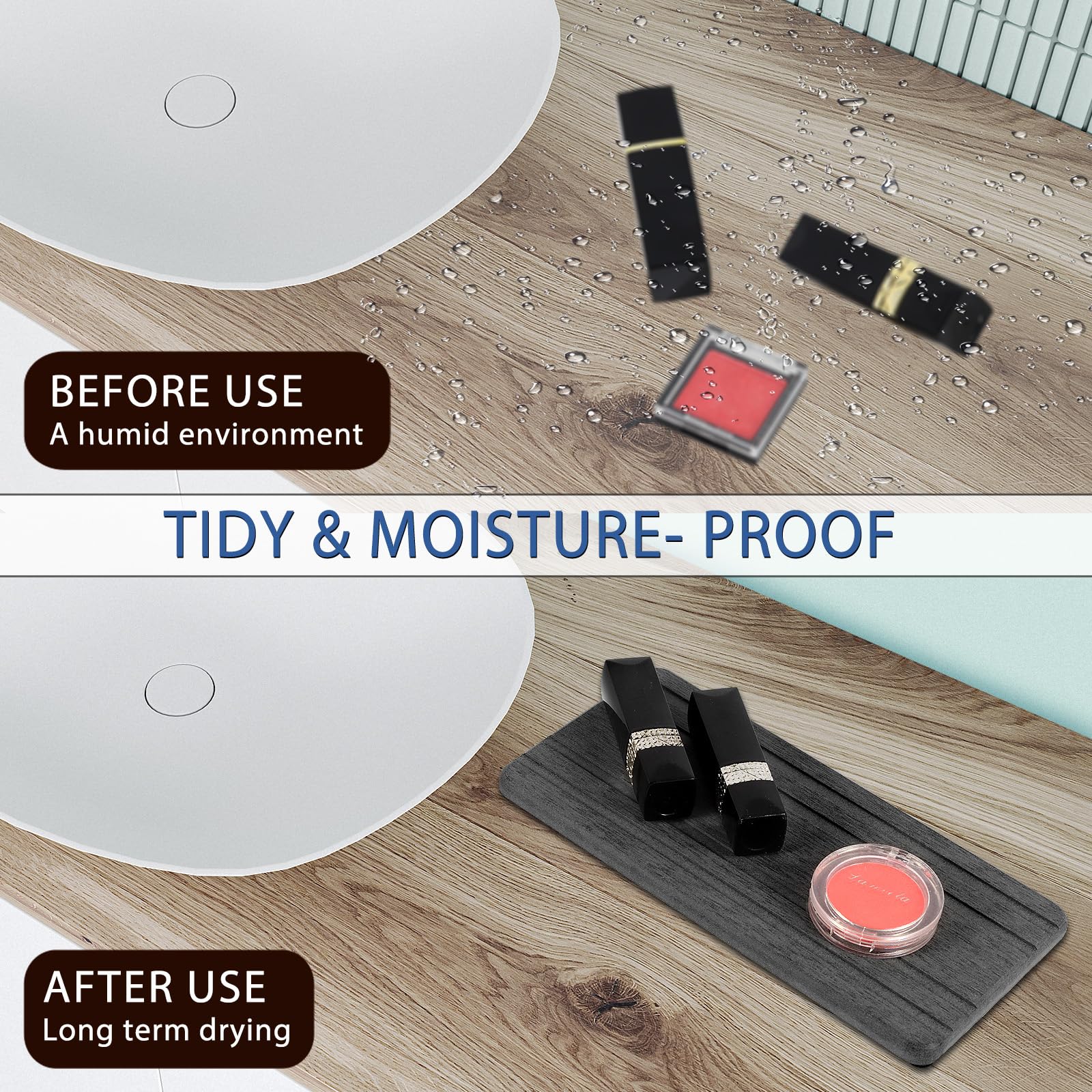 2Pcs Water Absorbing Stone Tray, Quick Drying Diatomite Stone Sink Tray, Water Absorbent Diatomite Coasters For Kitchen Sink, Ba