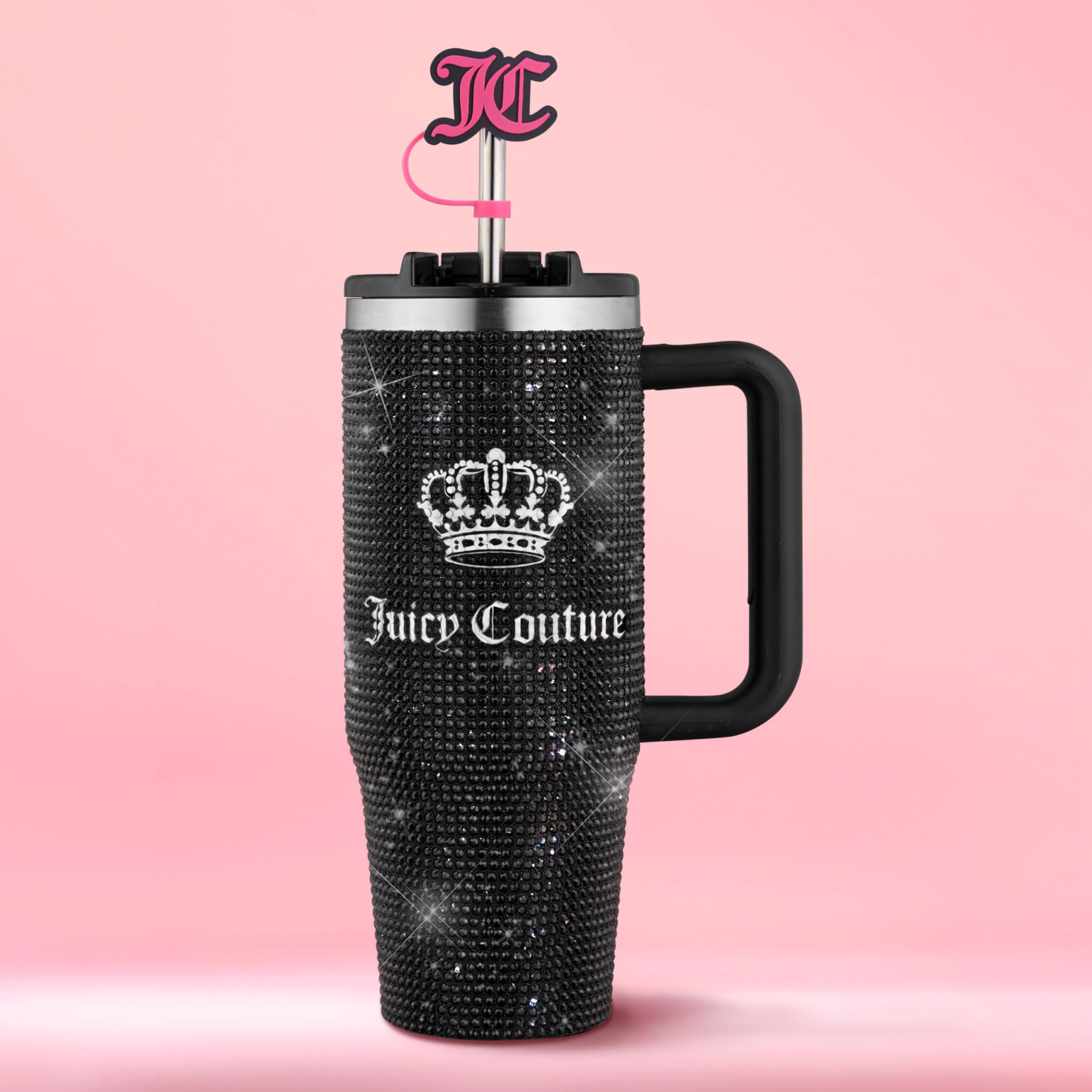 Juicy Couture Diamond Bling Stainless Steel Tumbler, Black, 30 oz