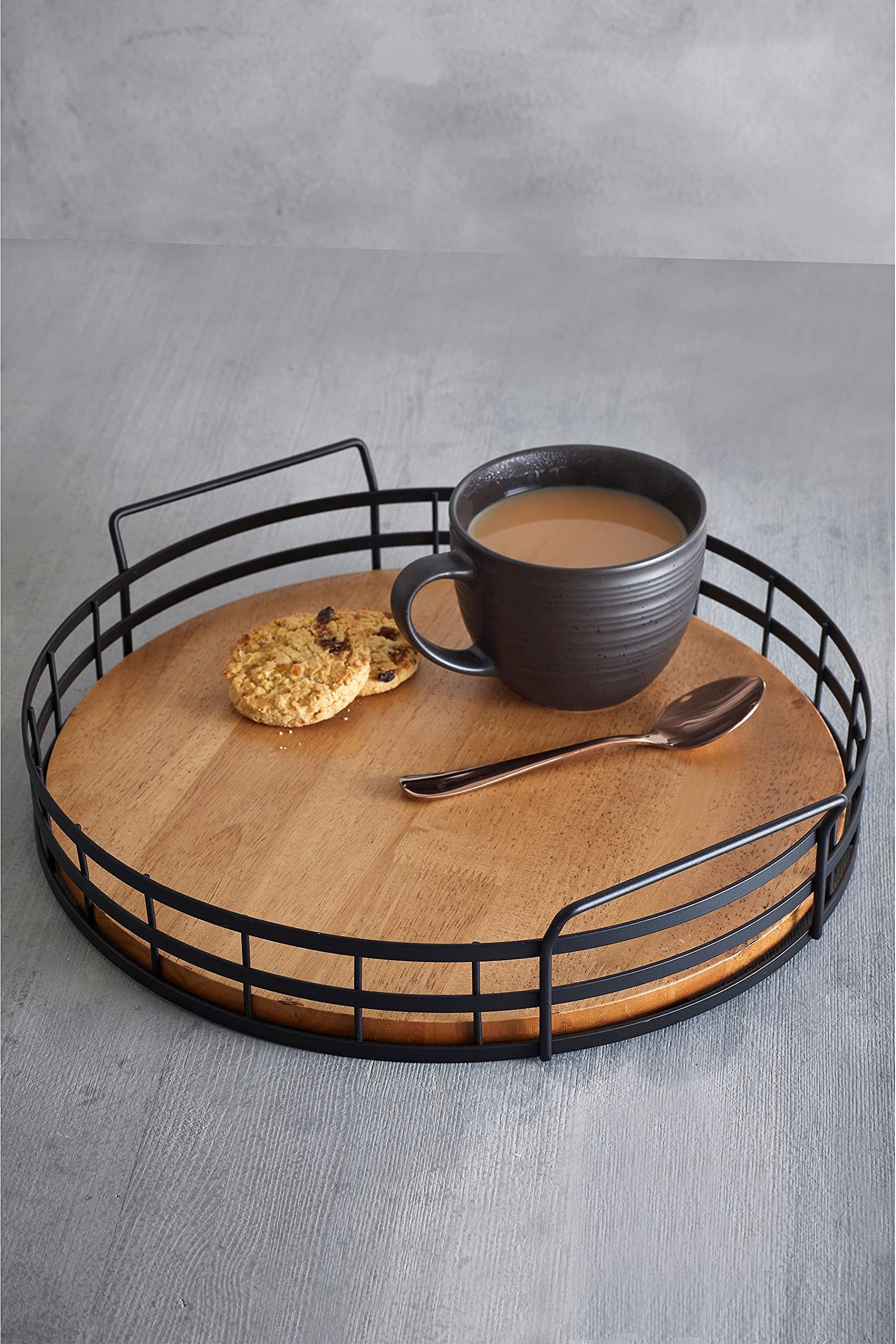 Wood Art Store Wood & Iron Serving Tray For For Serving Tea Coffee Snacks Breakfast Tray Decorative Trays For Dining Table Serve