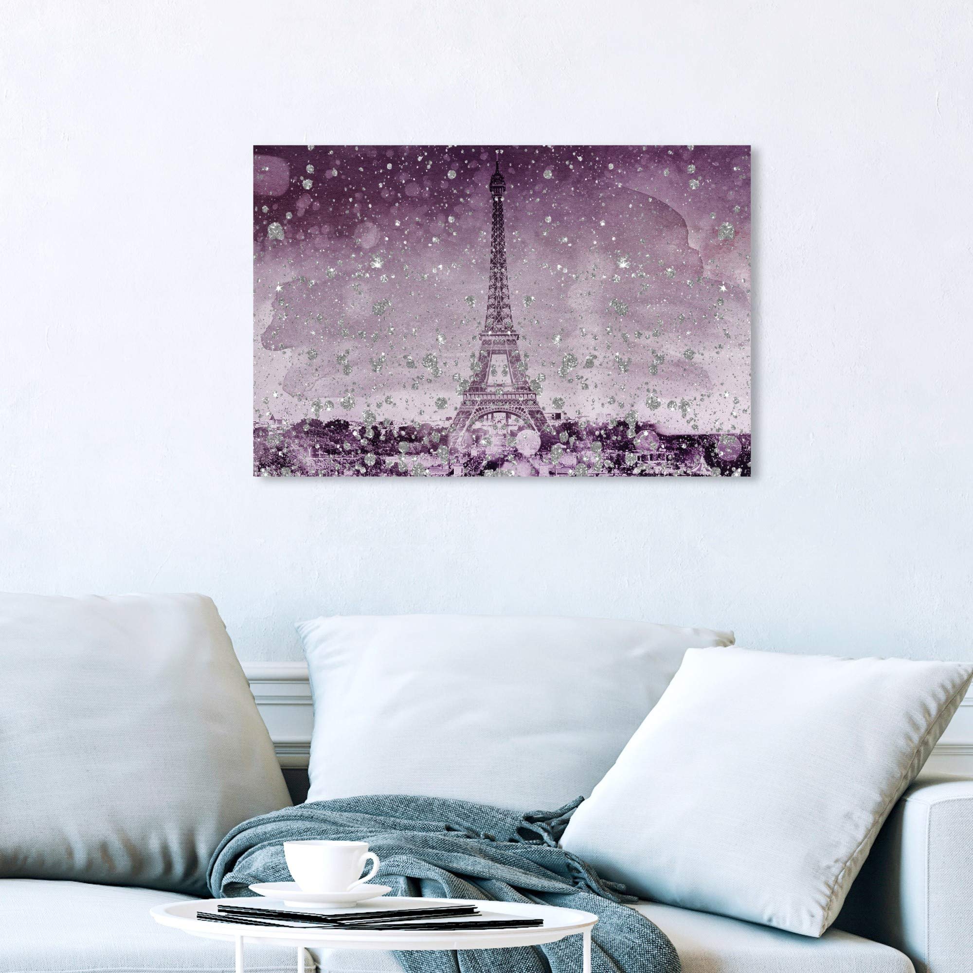 The Oliver Gal Artist Co. Oliver Gal 'Eiffel Glitter Plum' Cities Wall Art Print Premium Canvas, 24'' X 16'' Purple