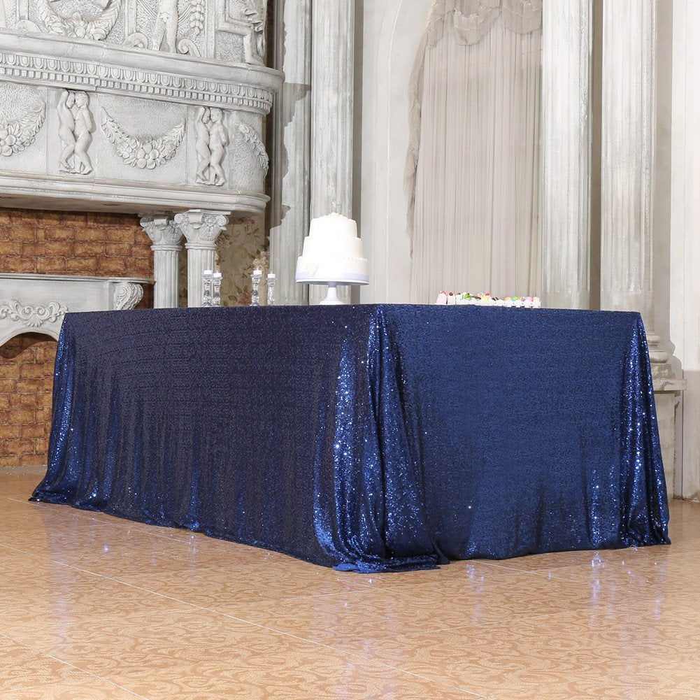Partydelight Sequin Tablecloth, Wedding, Dinning Table, Rectangular, 90''X156'', Navy Blue