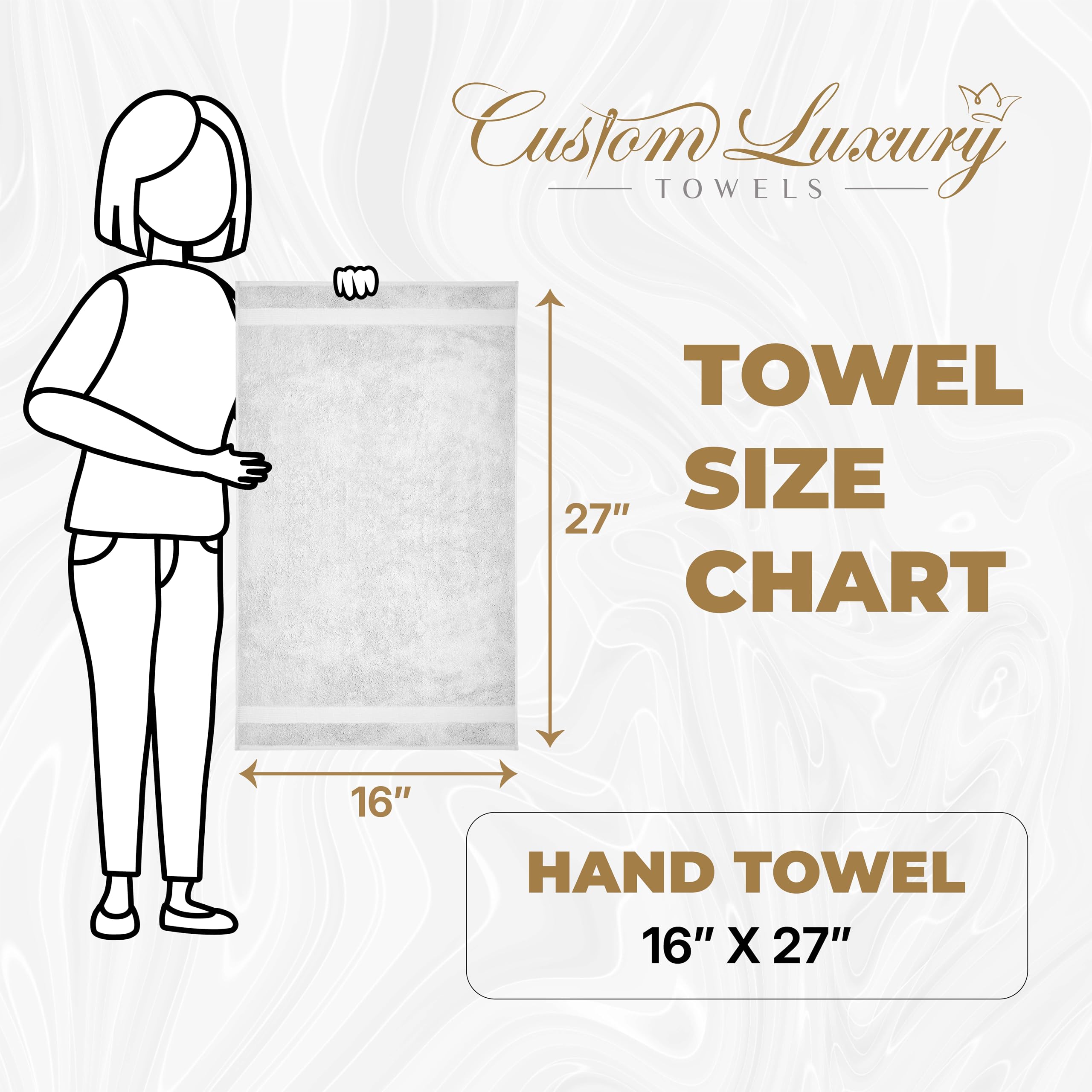 Custom Luxury Towels Monogrammed Hand Towels, Set Of 2, 100% Turkish Cotton, Choose Any Letter, White - Gold Thread