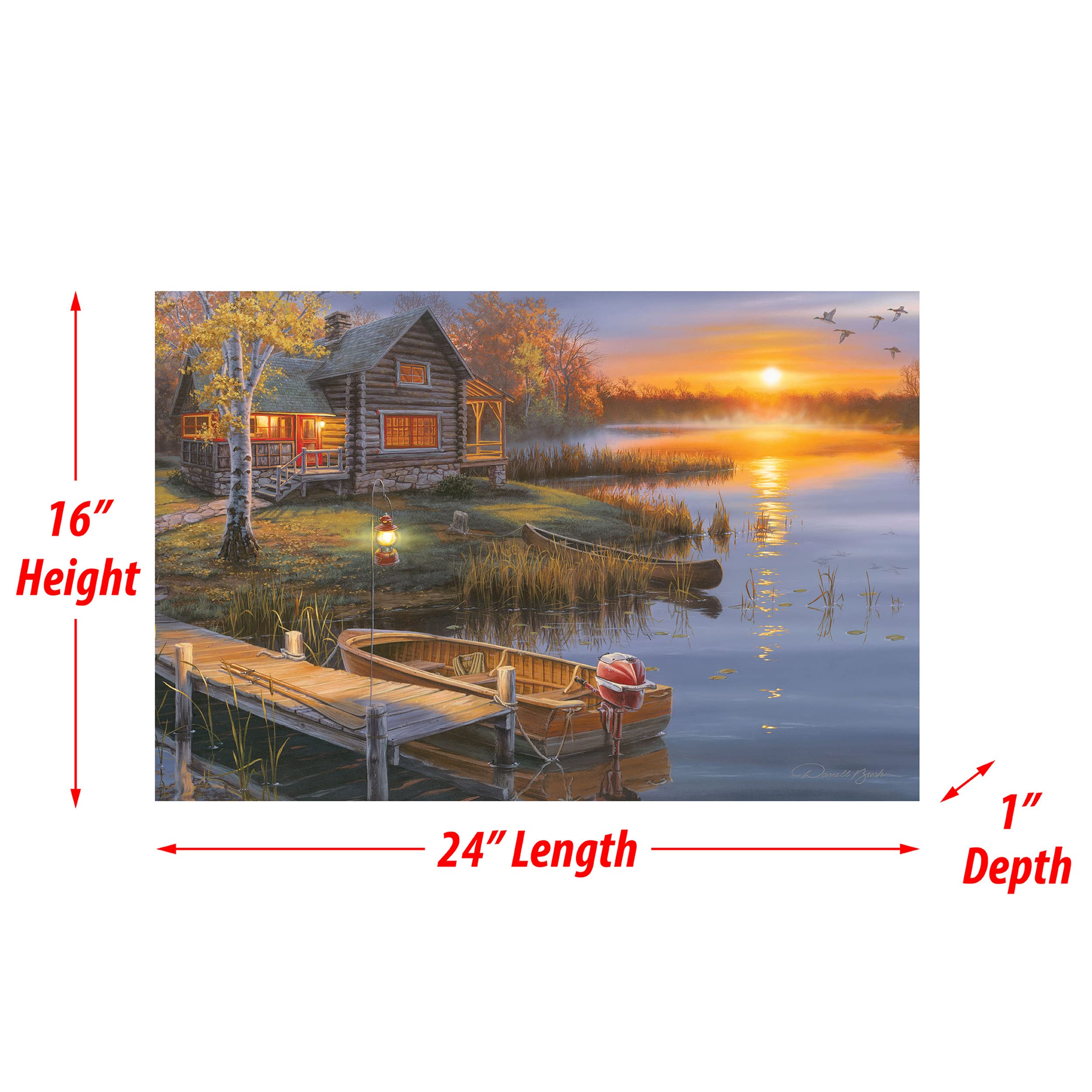 Rivers Edge Products LED Canvas Wall Art  24 by 16 Inches  Fiber Optic Light Up Wall Decor  Battery Operated Lighted Nature Canvas Print  LED Light Kitchen  Bedroom  or Home Decor  Lake Cabin