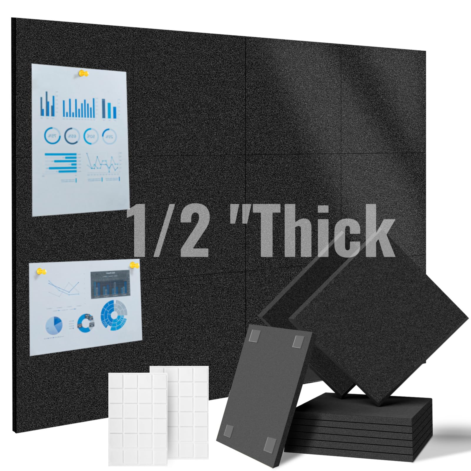 12 Pack Large Cork Board,11.8x11.8 Bulletin Board with 48 Safe Removable Adhesive Tabs,48 x 36 DIY Office Supplies Cork Boards f