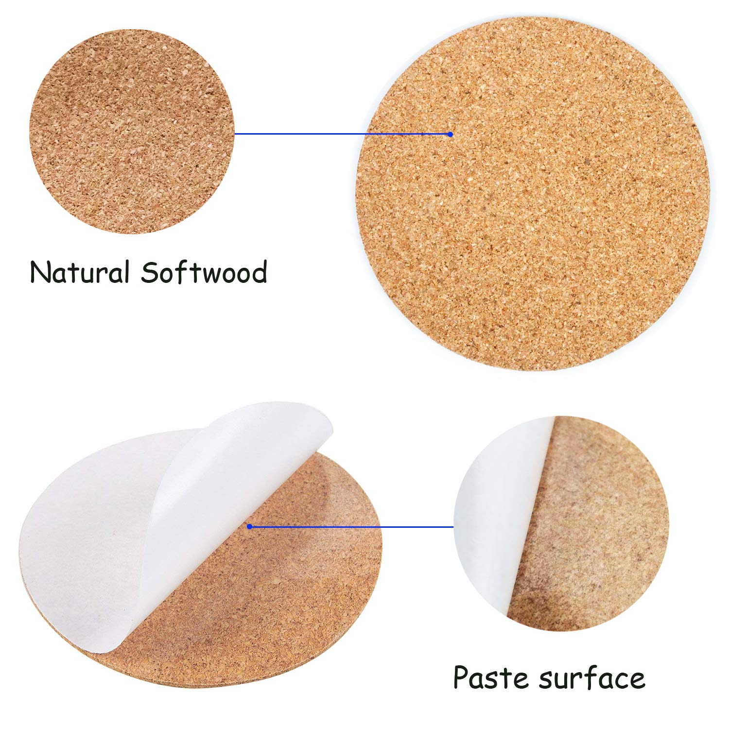 Allazone Self-Adhesive Cork Round, 70 Pack Cork Backing Sheets For Wall Decoration, Party Supplies Coasters And Diy Crafts
