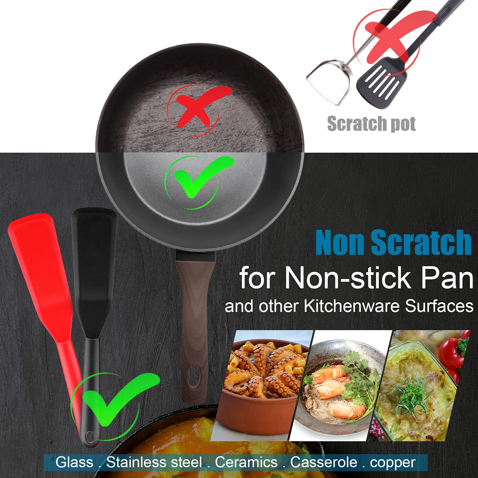 2 Pieces Silicone Thin Spatula Omelet Spatula Turner Long Crepe Spatula Heat Resistant Cooking Spatula Non Stick Pancake Spatula