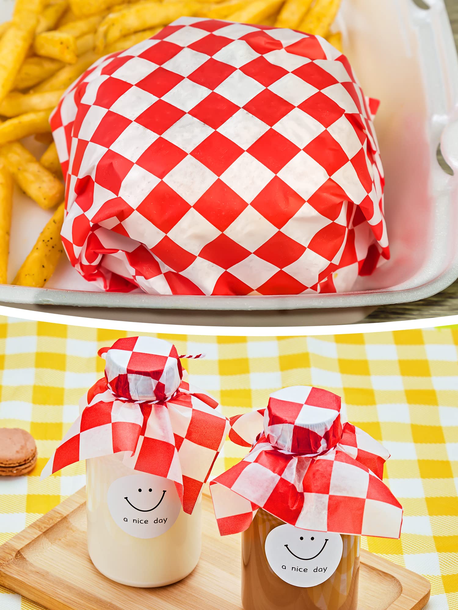 SMARTAKE 12 x 12 Inches Wax Paper  500 Pcs Non-Stick Hamburger Patty Paper  Square Sandwich Separators Wrap Paper  for Lunch  Restaurants  Barbecues  Picnics  Parties  Barbecue  Red Plaid